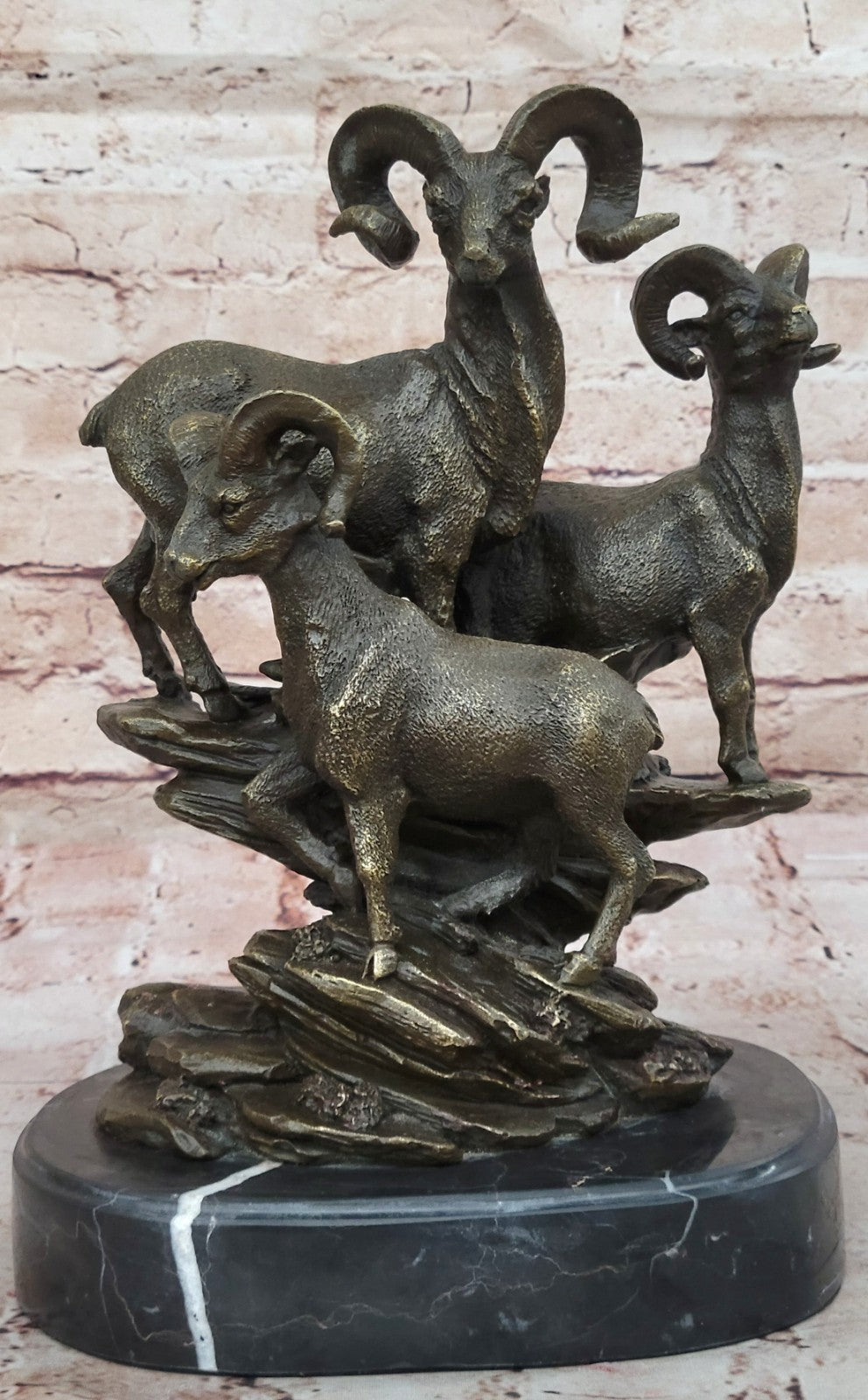 Handcrafted Bronze Trophy Rams Signed Original Canlien Sculpture Hot Cast Deal