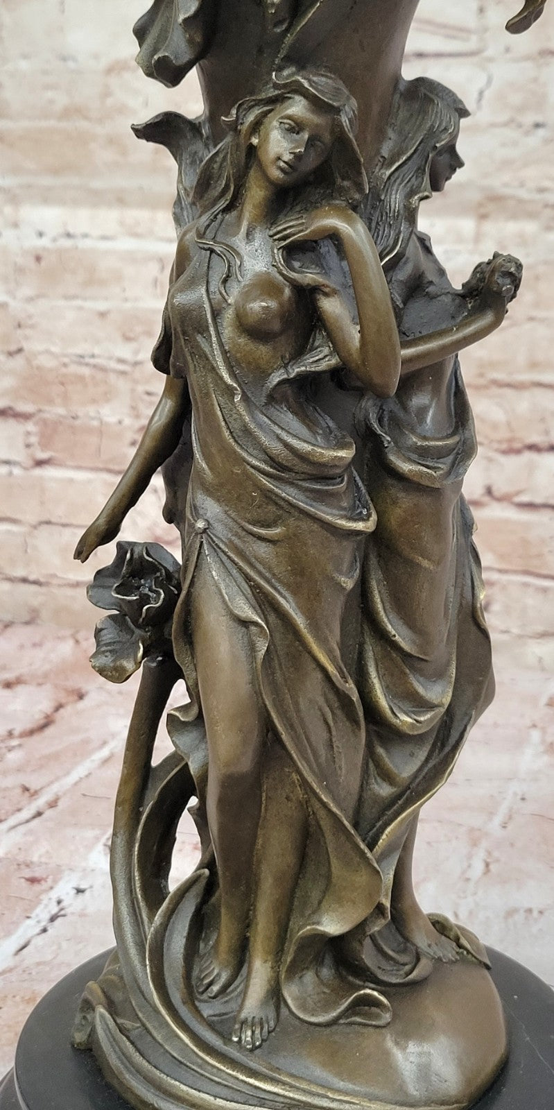 Handcrafted Art Deco 3 Sexy Girl Nude Naked Art Nouveau Vase Bronze Sculpture
