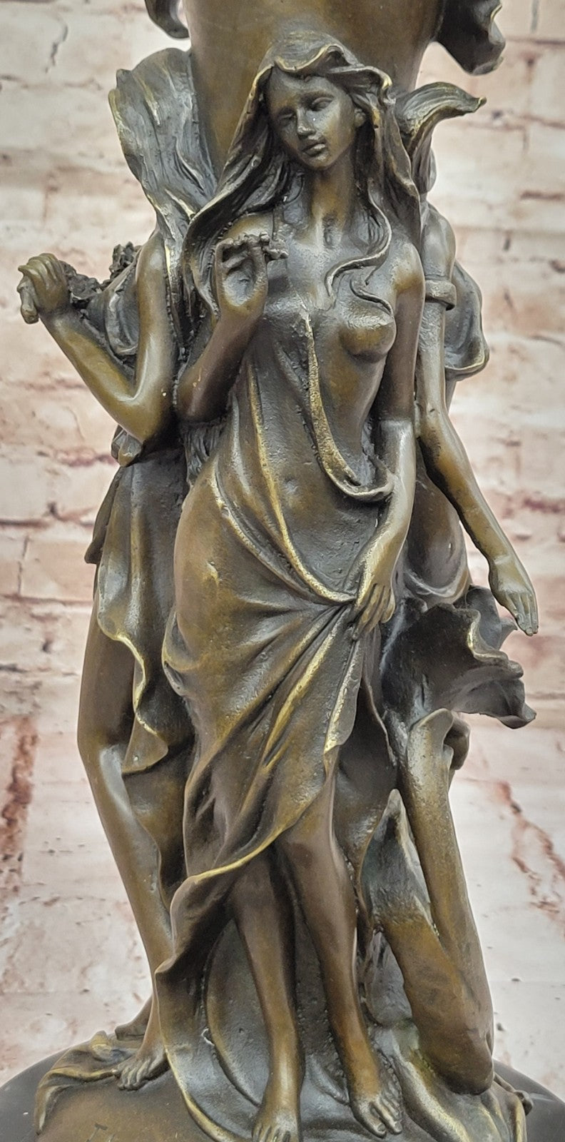Handcrafted Art Deco 3 Sexy Girl Nude Naked Art Nouveau Vase Bronze Sculpture