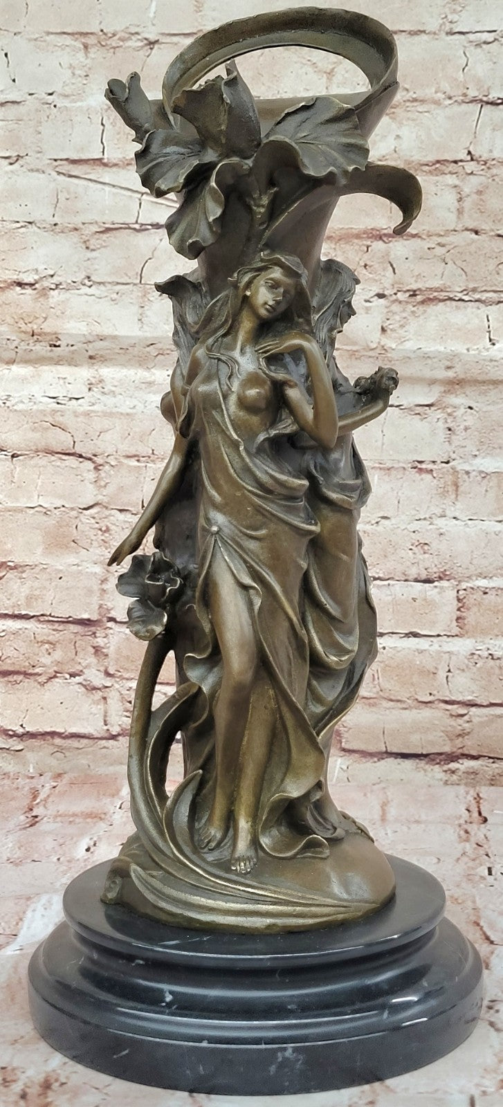 Handcrafted Art Deco 3 Sexy Girl Nude Naked Art Nouveau Vase Bronze Sculpture