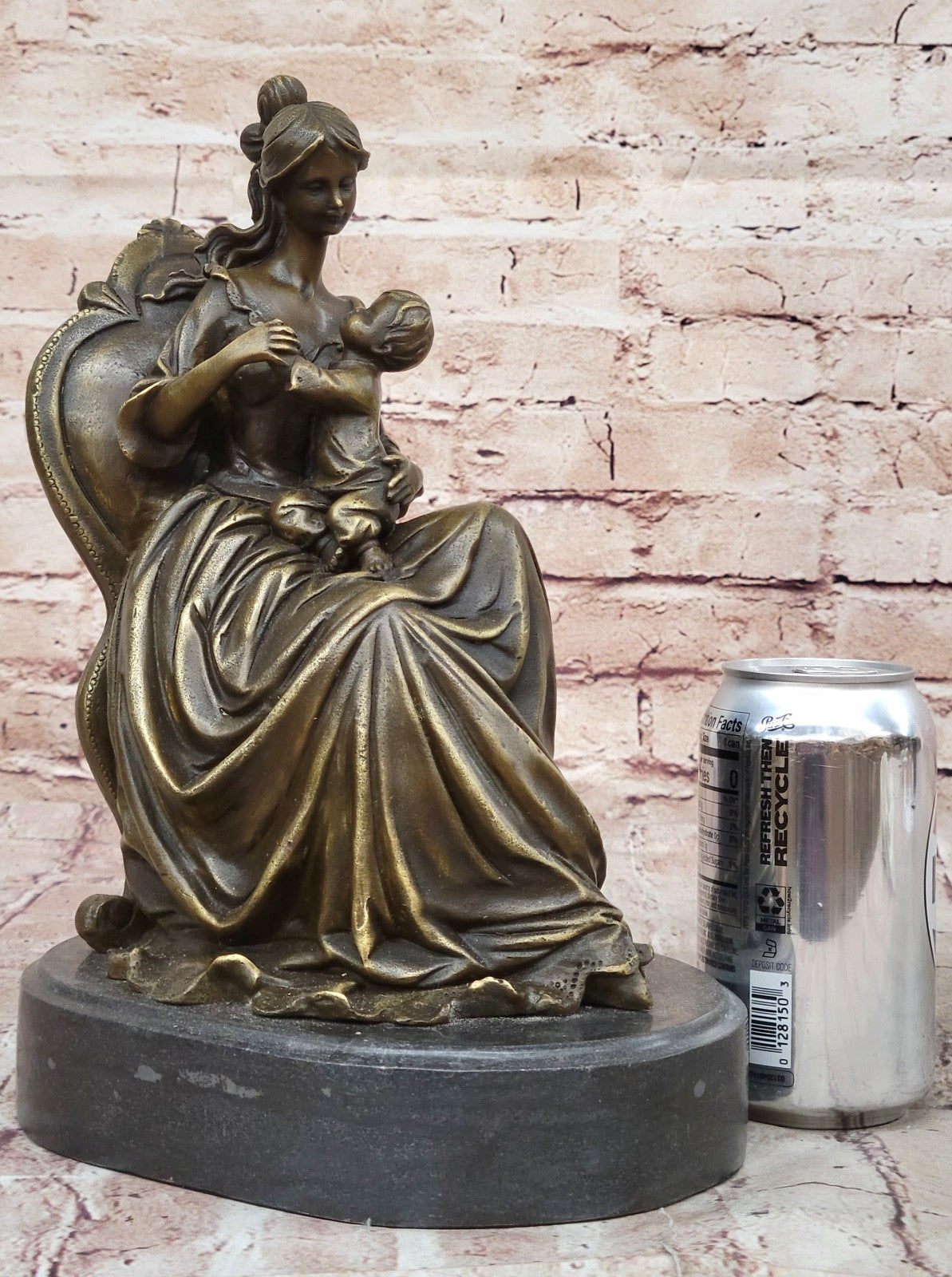 Vintage Lady Girl Woman holding baby Children 100% Bronze Sculpture Statue Sale