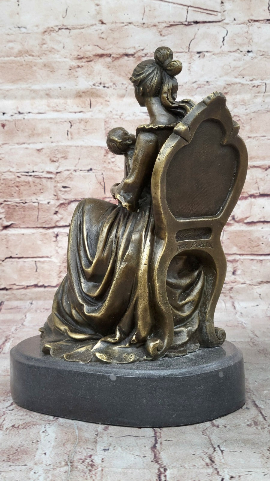 Vintage Lady Girl Woman holding baby Children 100% Bronze Sculpture Statue Sale