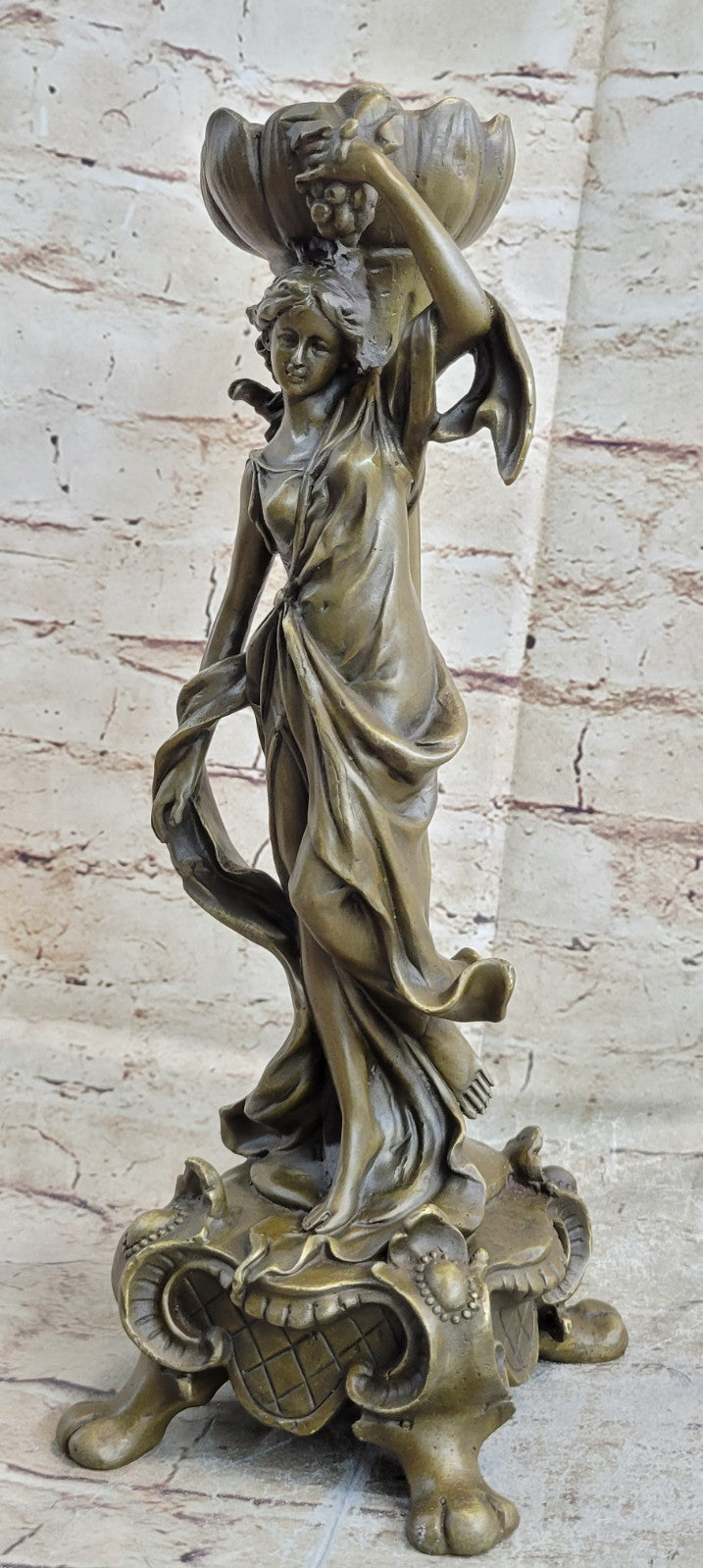 Signed Original Floral Goddess Candle Holder Bronze Marble Sculpture Statue Deal