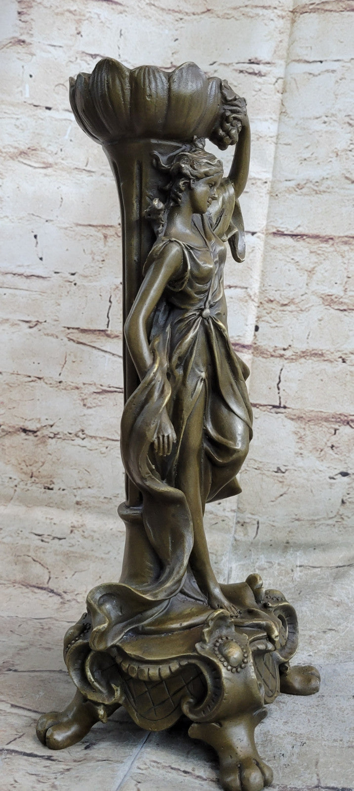 Signed Original Floral Goddess Candle Holder Bronze Marble Sculpture Statue Deal