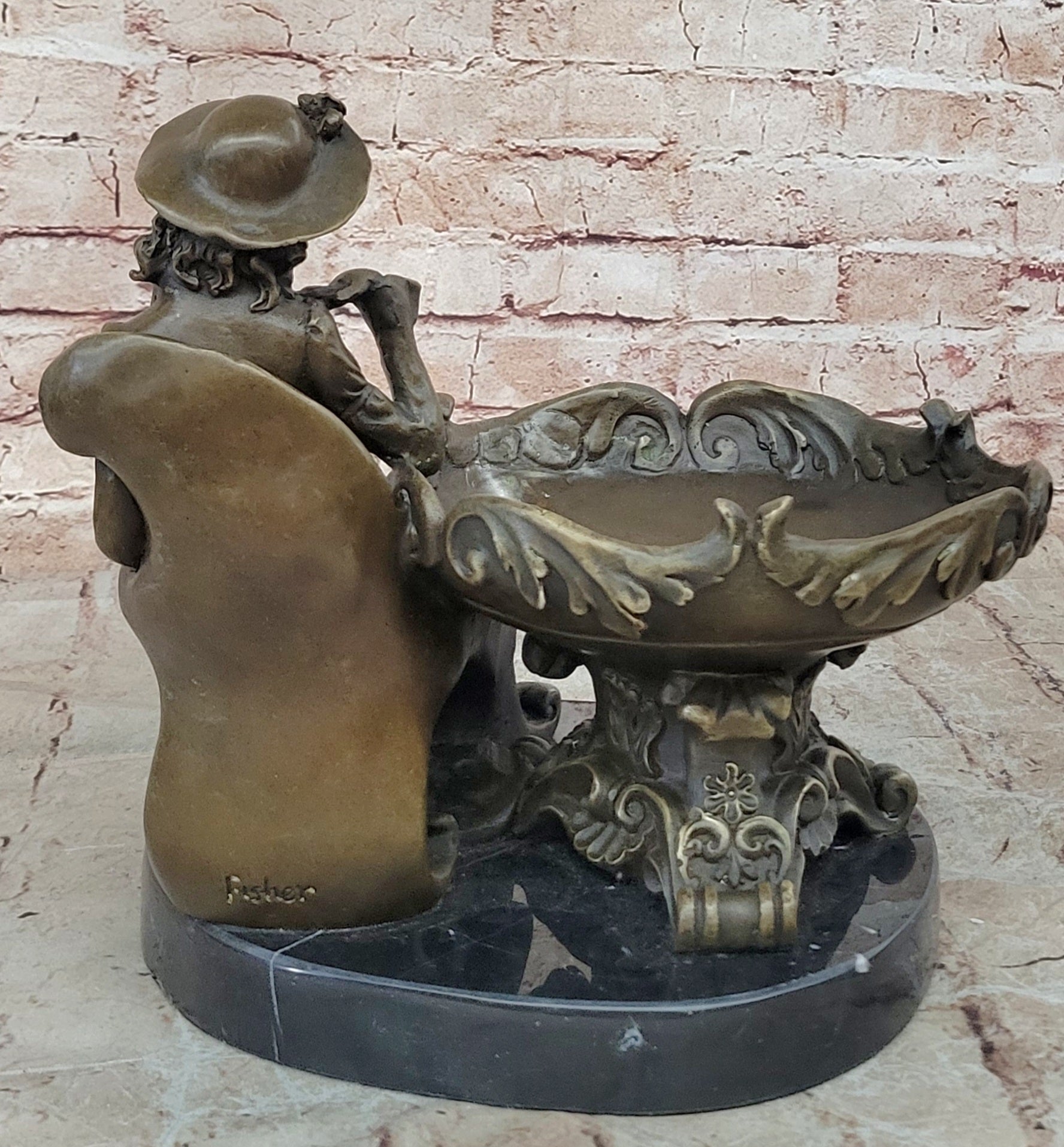 Art Nouveau Bronze Tray Decorative Business Card Holder with Woman Sculpture Hand Made