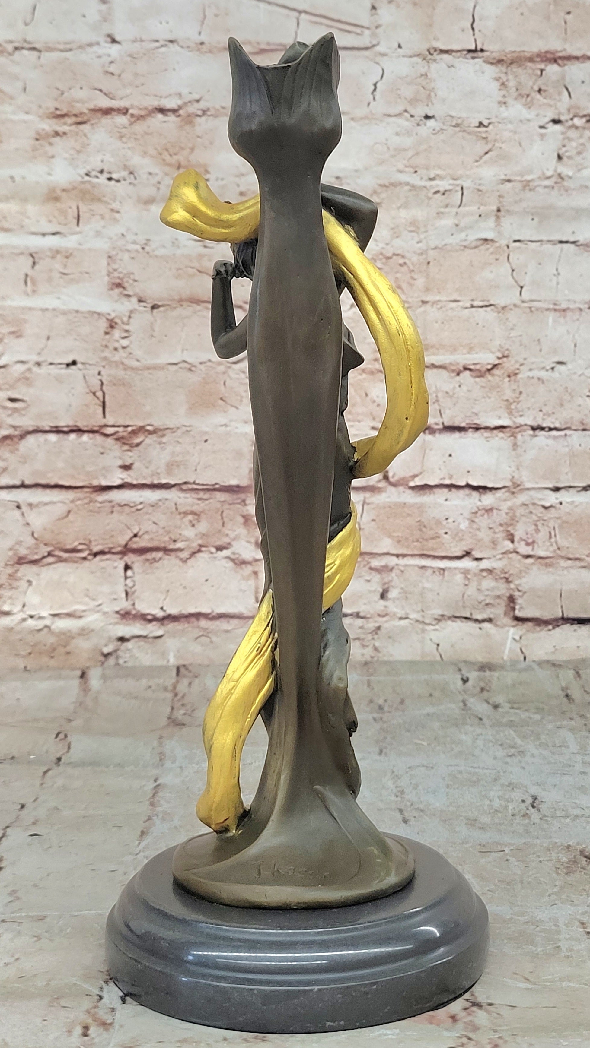 Art Nouveau Proper Young Lady Bronze Sculpture Marble Base Figurine Statue