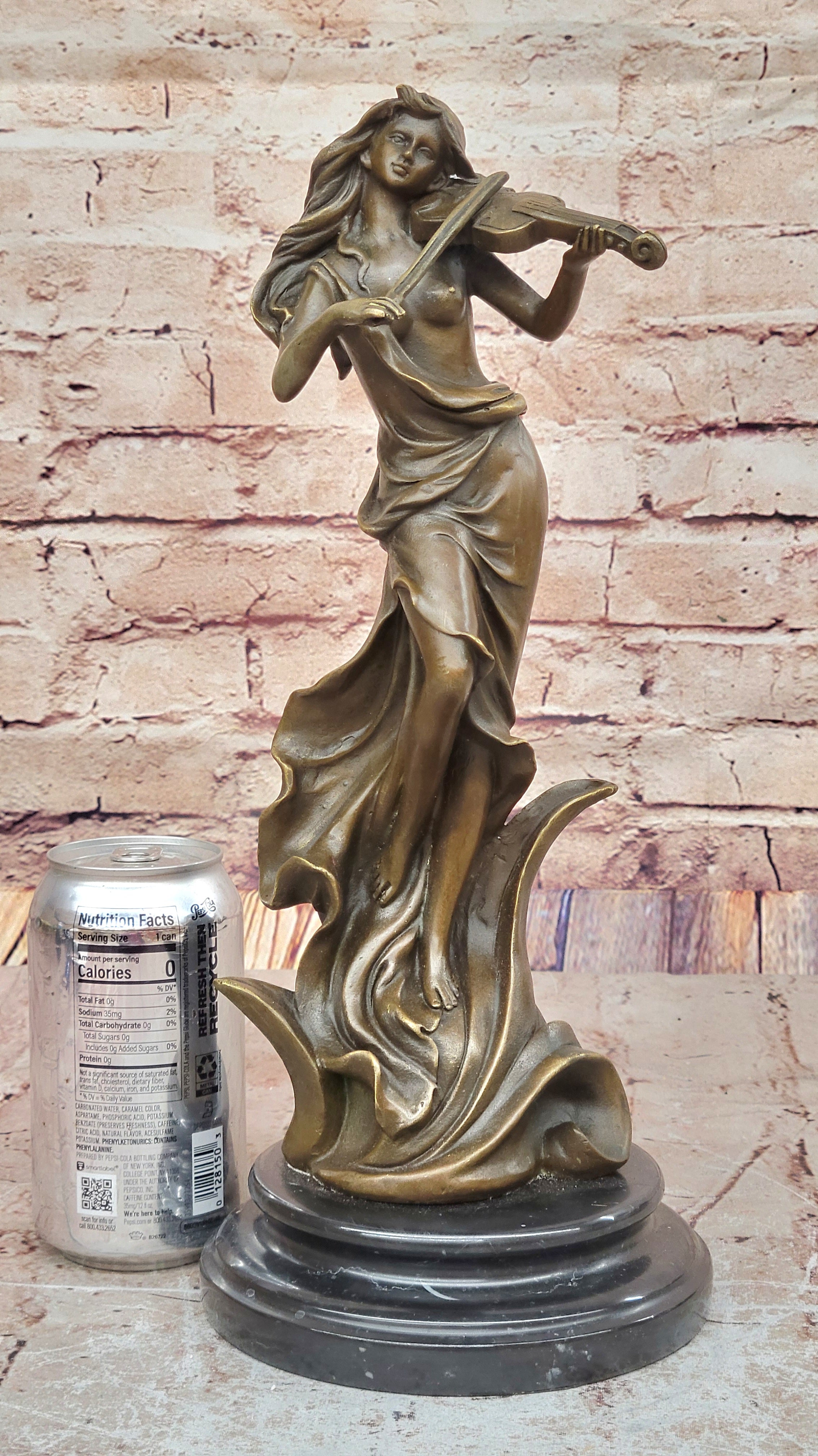 Classic Art Deco Female Fiddler Statue - Hand Made Bronze Artwork for Collectors