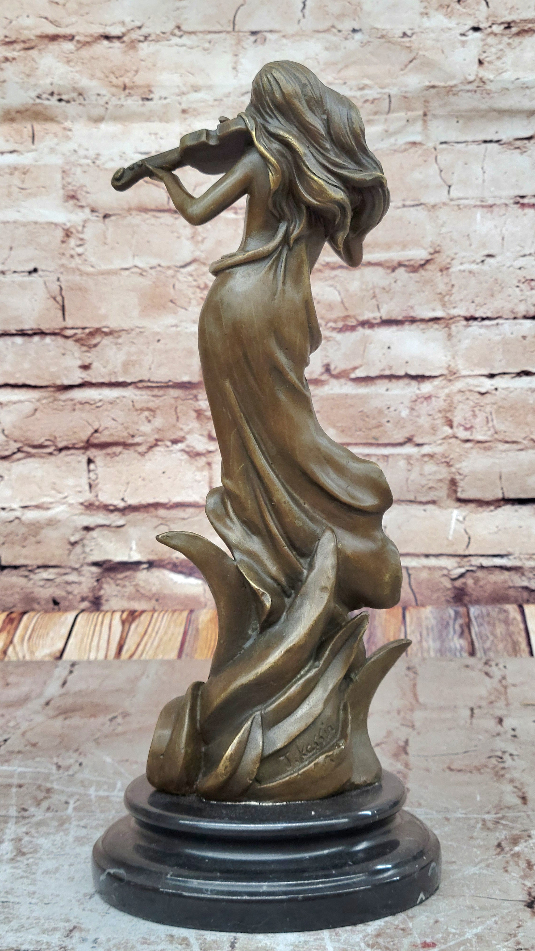 Classic Art Deco Female Fiddler Statue - Hand Made Bronze Artwork for Collectors
