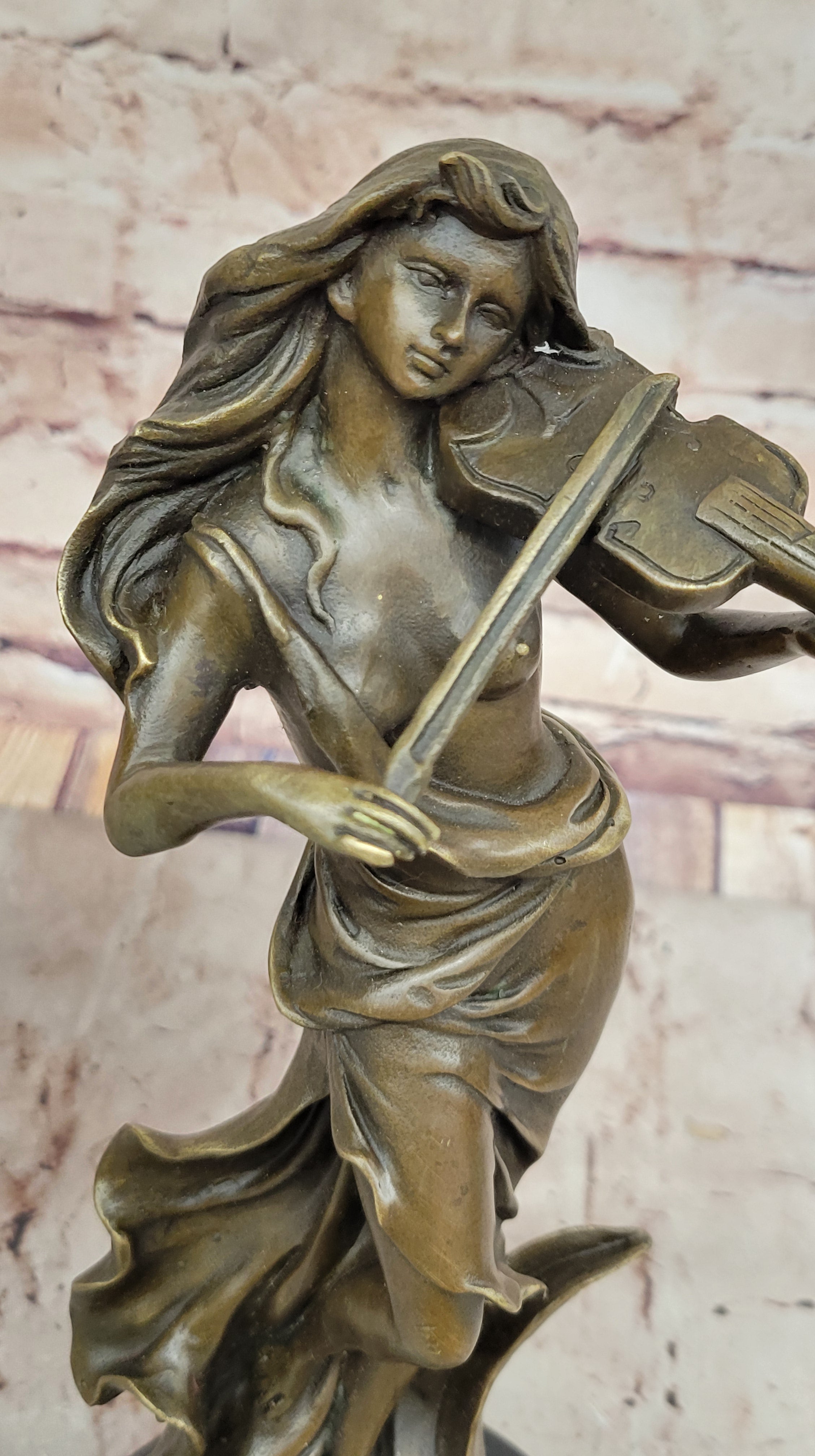 Classic Art Deco Female Fiddler Statue - Hand Made Bronze Artwork for Collectors