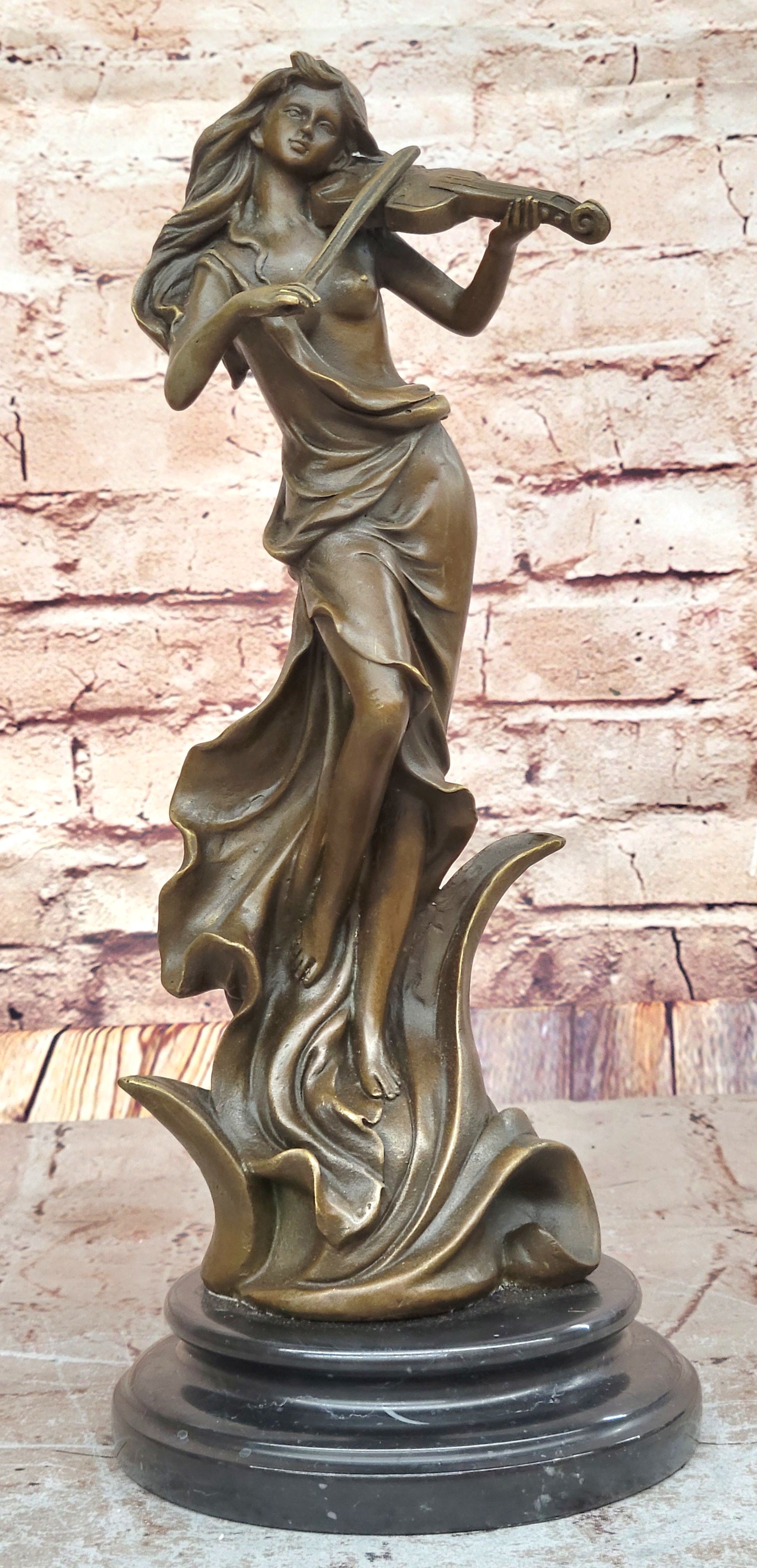 Classic Art Deco Female Fiddler Statue - Hand Made Bronze Artwork for Collectors