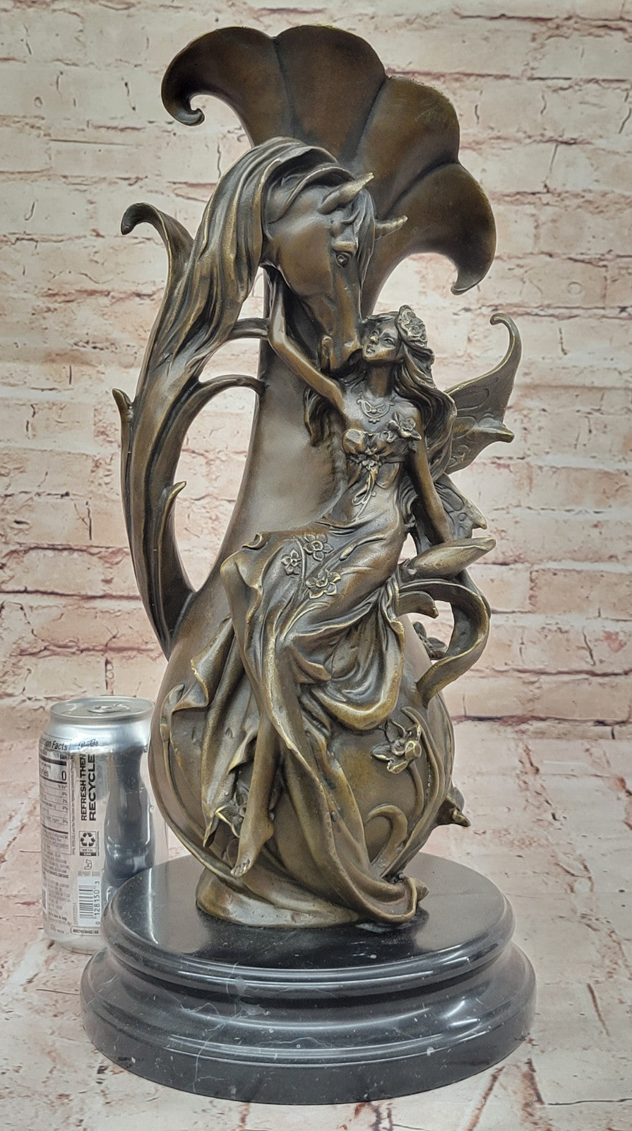 Original Bronze Vase with Fairy and Unicorn by Kassin - Classic Home Mantle Decor