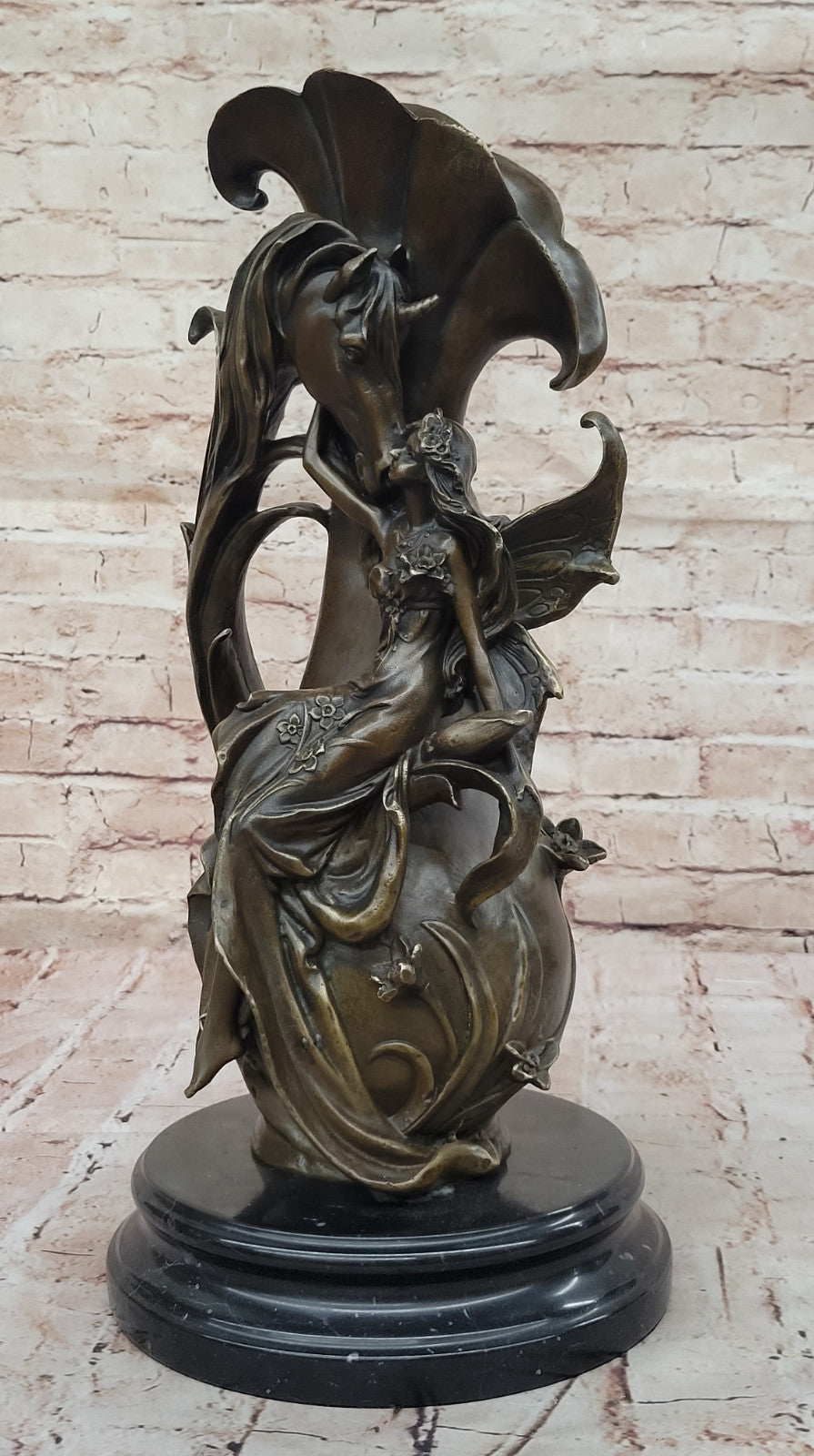 Original Bronze Vase with Fairy and Unicorn by Kassin - Classic Home Mantle Decor