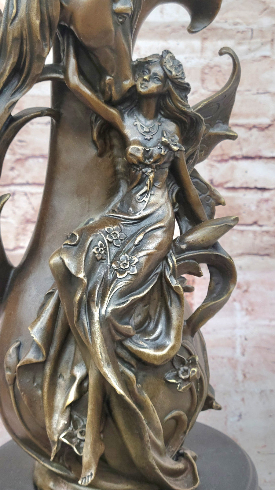 Original Bronze Vase with Fairy and Unicorn by Kassin - Classic Home Mantle Decor