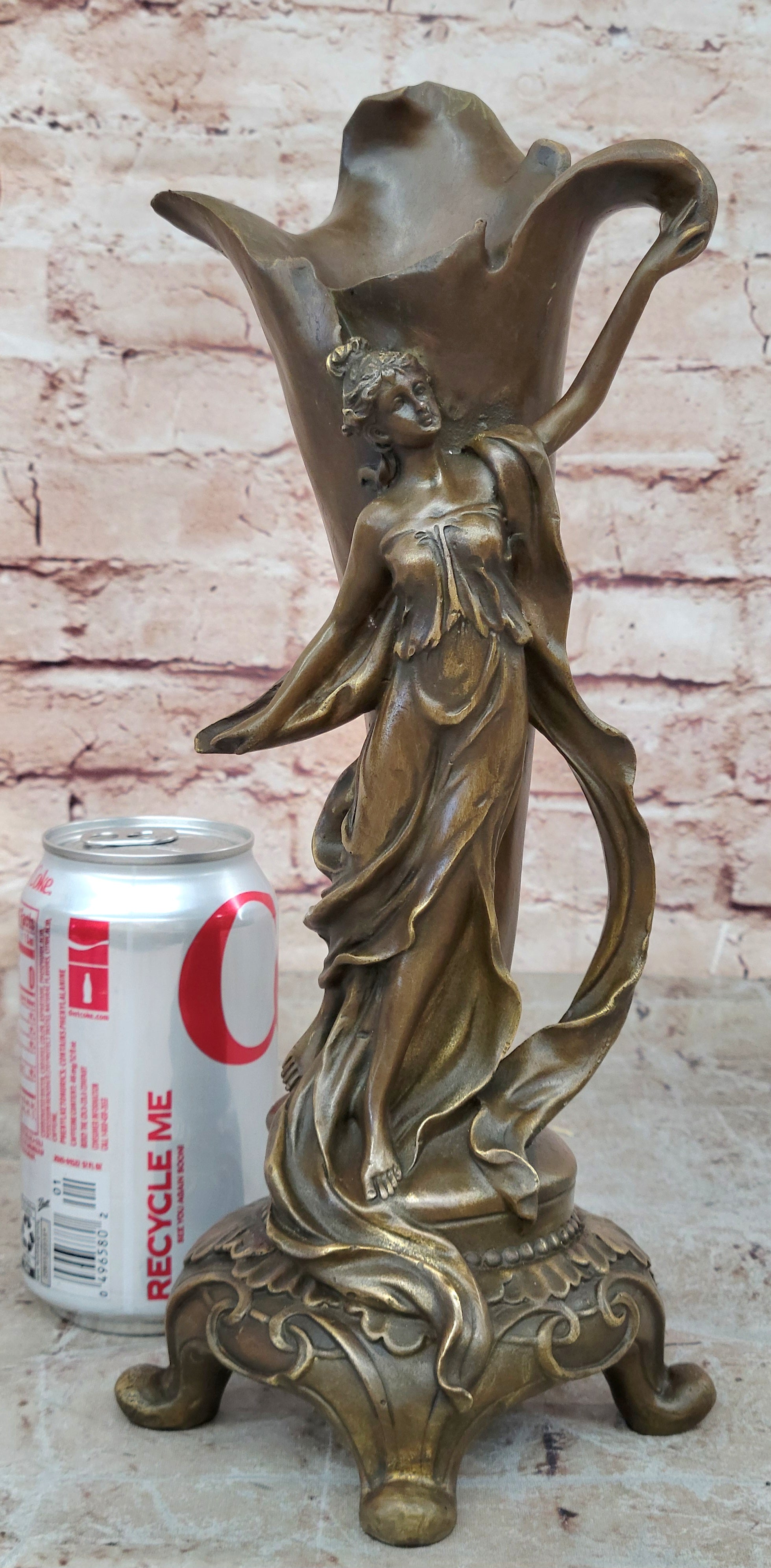 Fine Original Art Nouveau Bronze Sculpture Vase w/ Nude Woman Kassin 1985 Artwork
