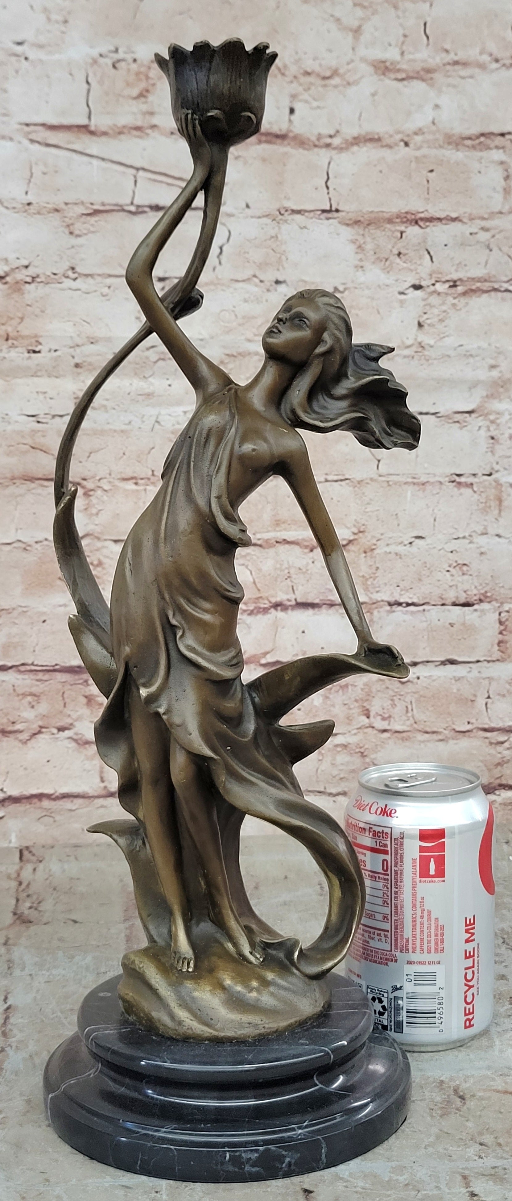 Elegant Woman Bronze Sculpture Candle Holder Statue Handcrafted Collectible Decor