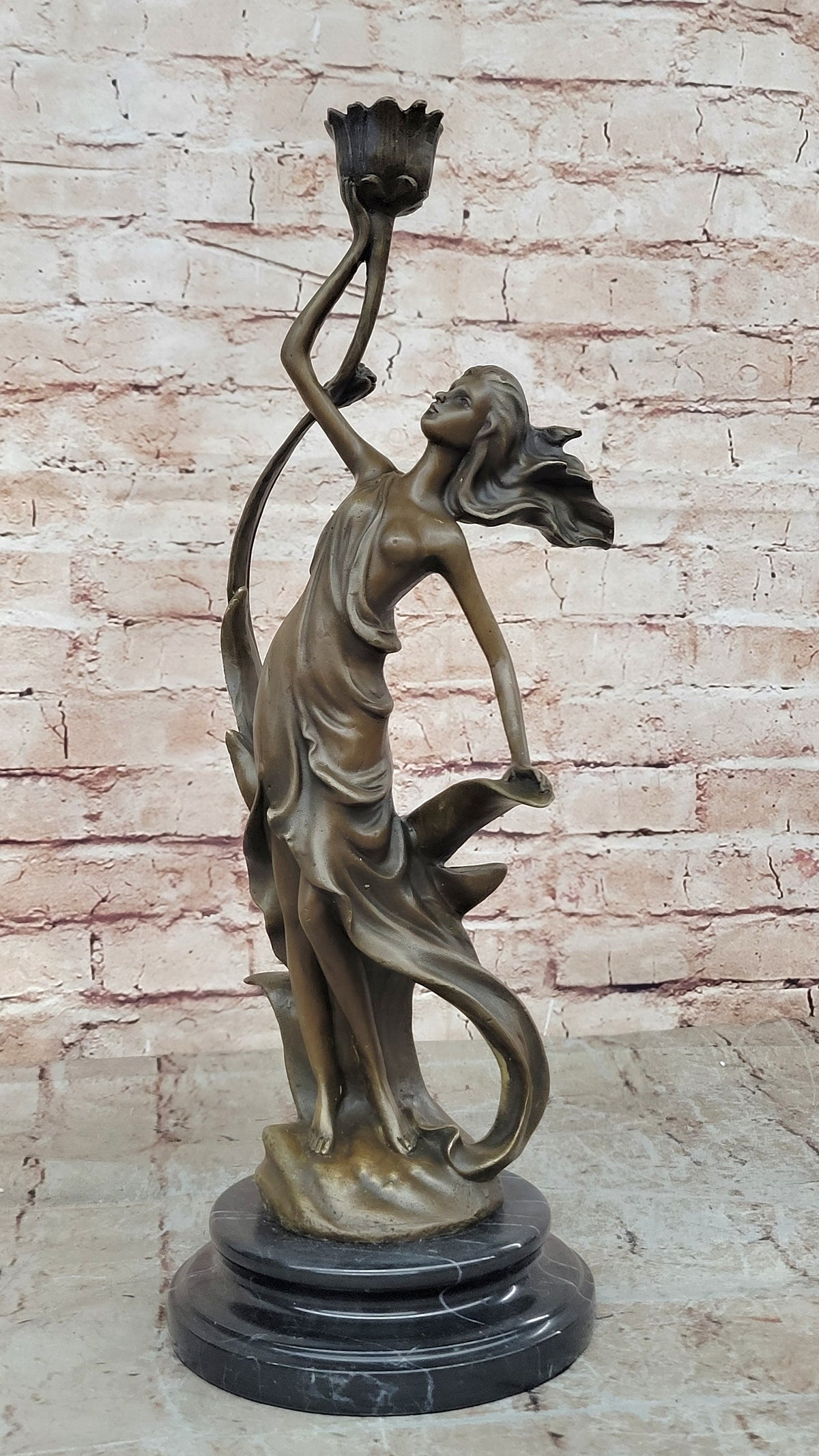 Elegant Woman Bronze Sculpture Candle Holder Statue Handcrafted Collectible Decor