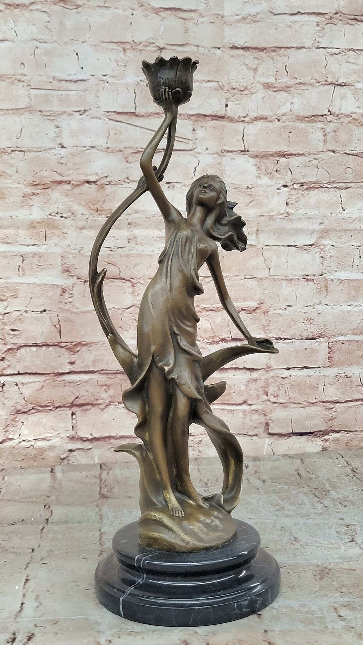 Elegant Woman Bronze Sculpture Candle Holder Statue Handcrafted Collectible Decor