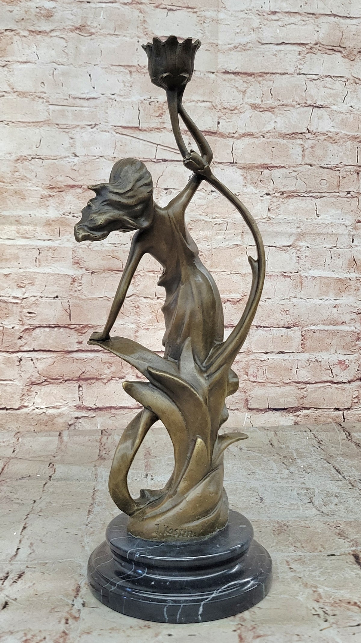 Elegant Woman Bronze Sculpture Candle Holder Statue Handcrafted Collectible Decor