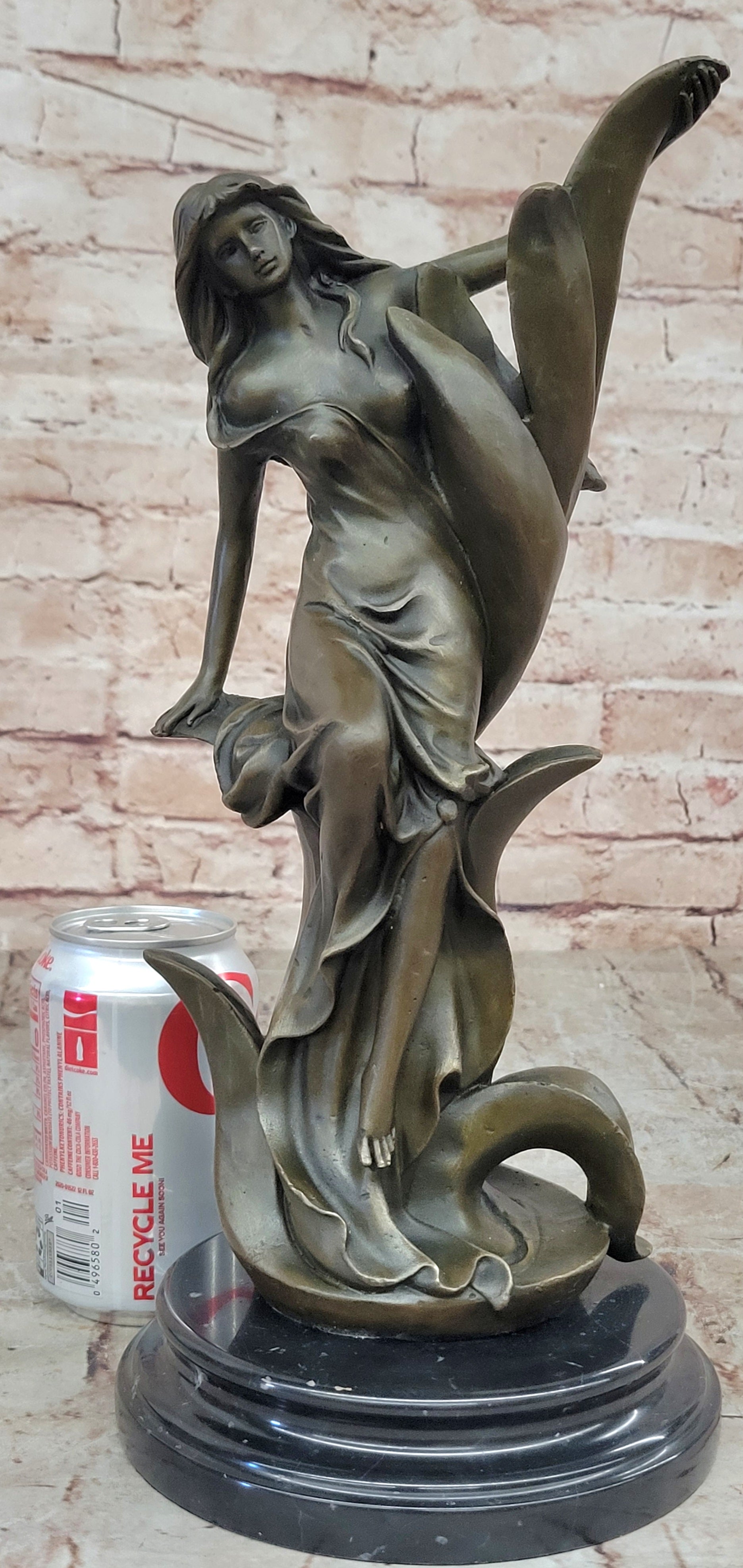 Venus Goddess Bronze Sculpture with Lily – Signed Art Nouveau Figurine, Collectible