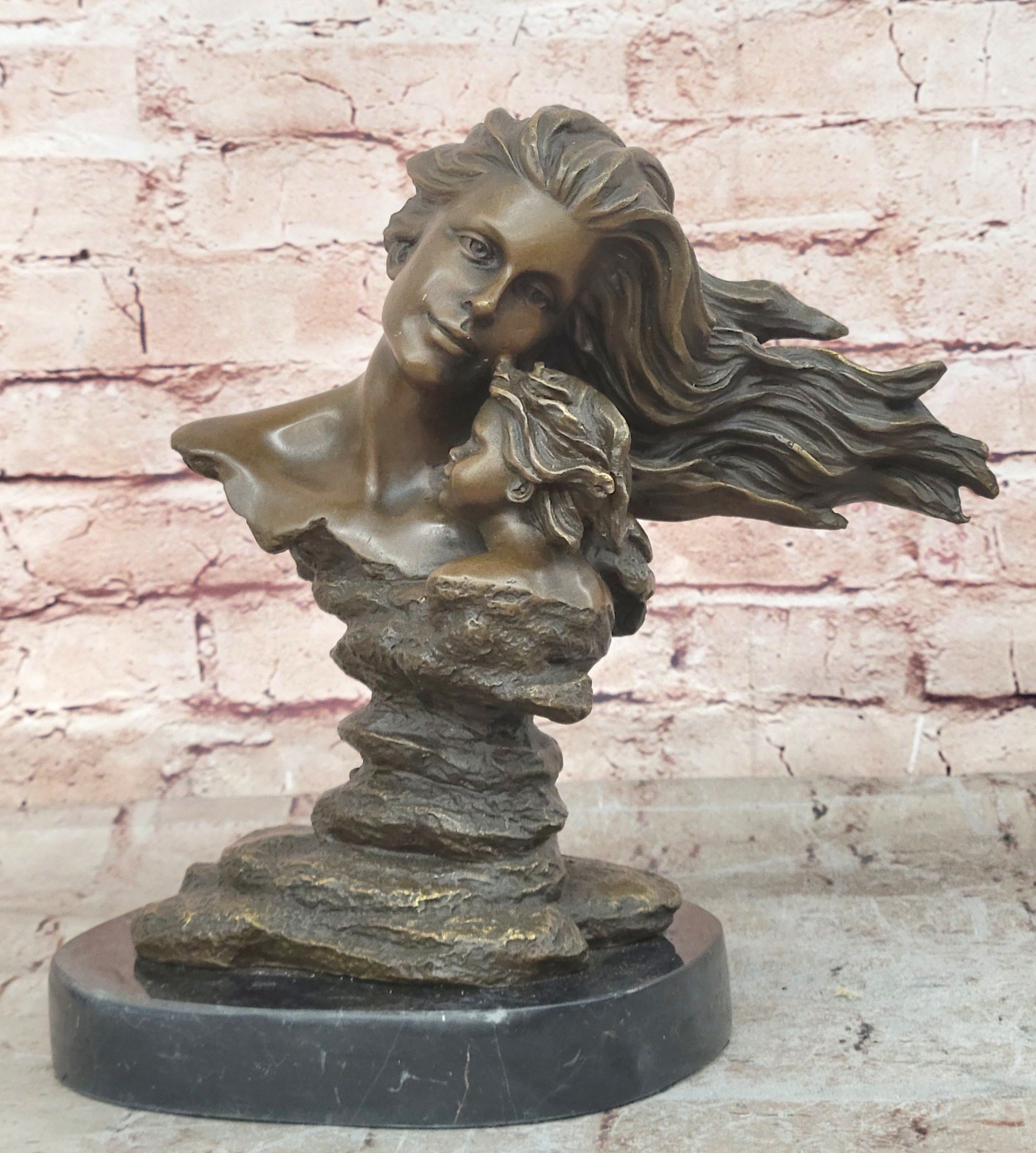 Mother Child Love Bronze Sculpture Handcrafted Figurine Figure Statue Art Deco