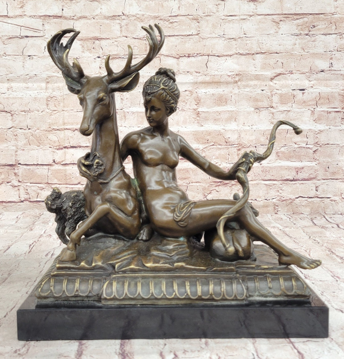 Signed: Original Nude Bronze Sculpture Diana The Huntress w/ bow Diana Statue