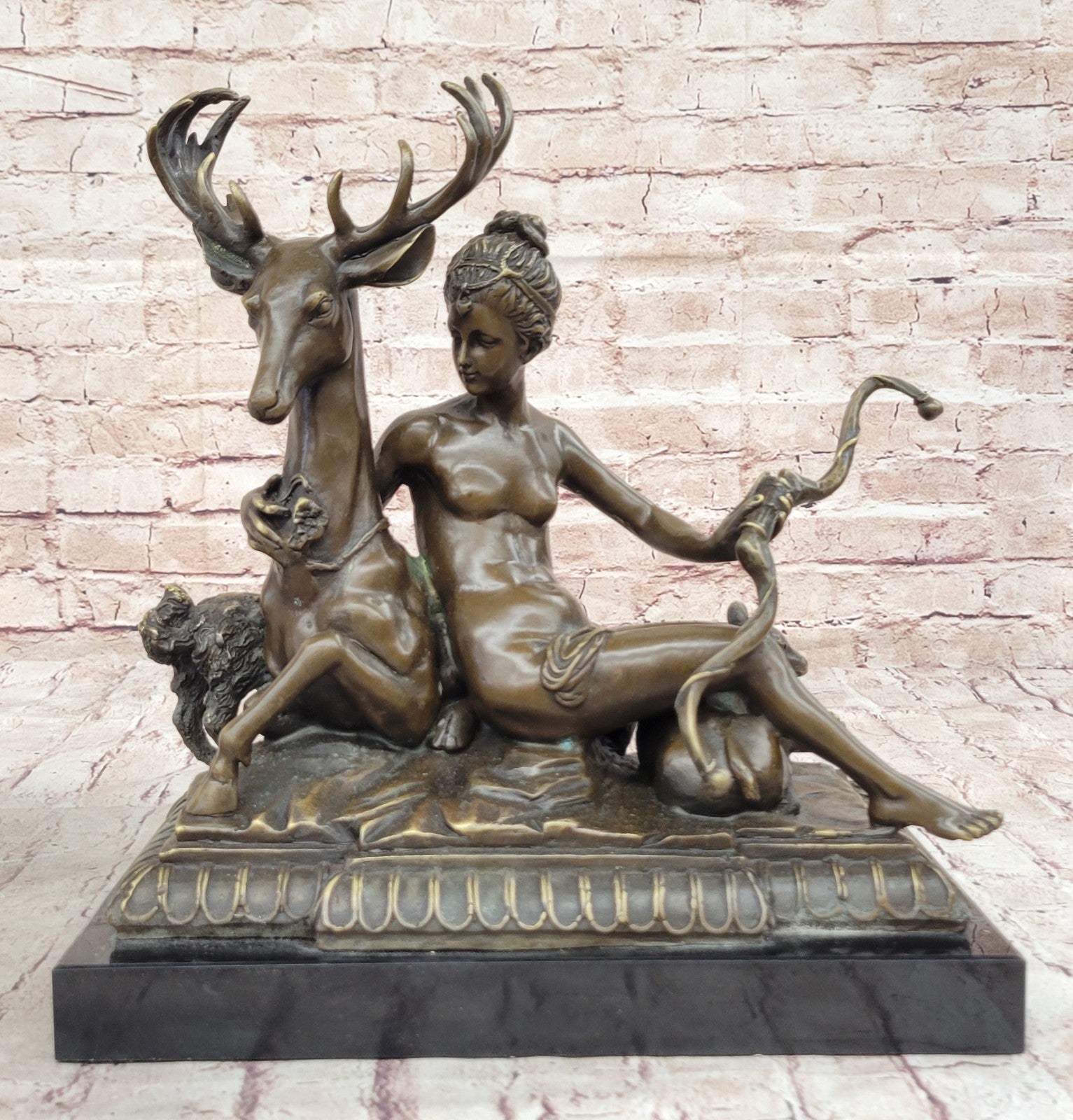 Signed: Original Nude Bronze Sculpture Diana The Huntress w/ bow Diana Statue