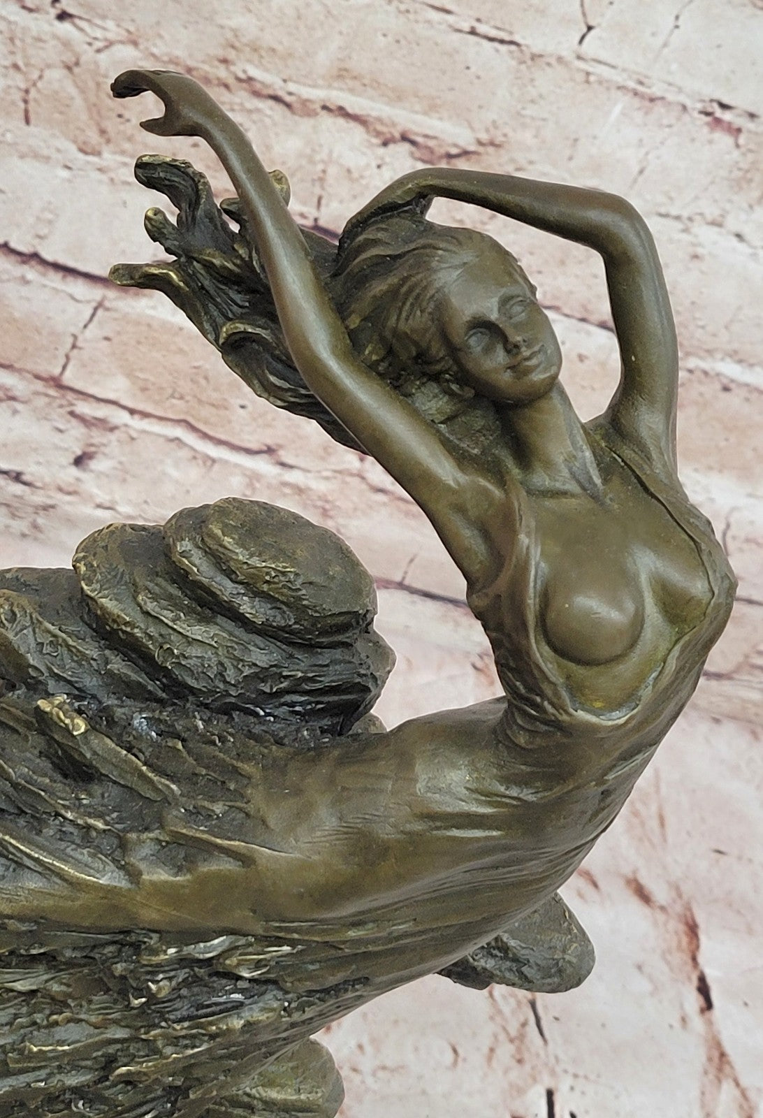 Bronze Statue Sensual Mermaid Sea Goddess Woman Art Deco Nude Figurine Sculpture