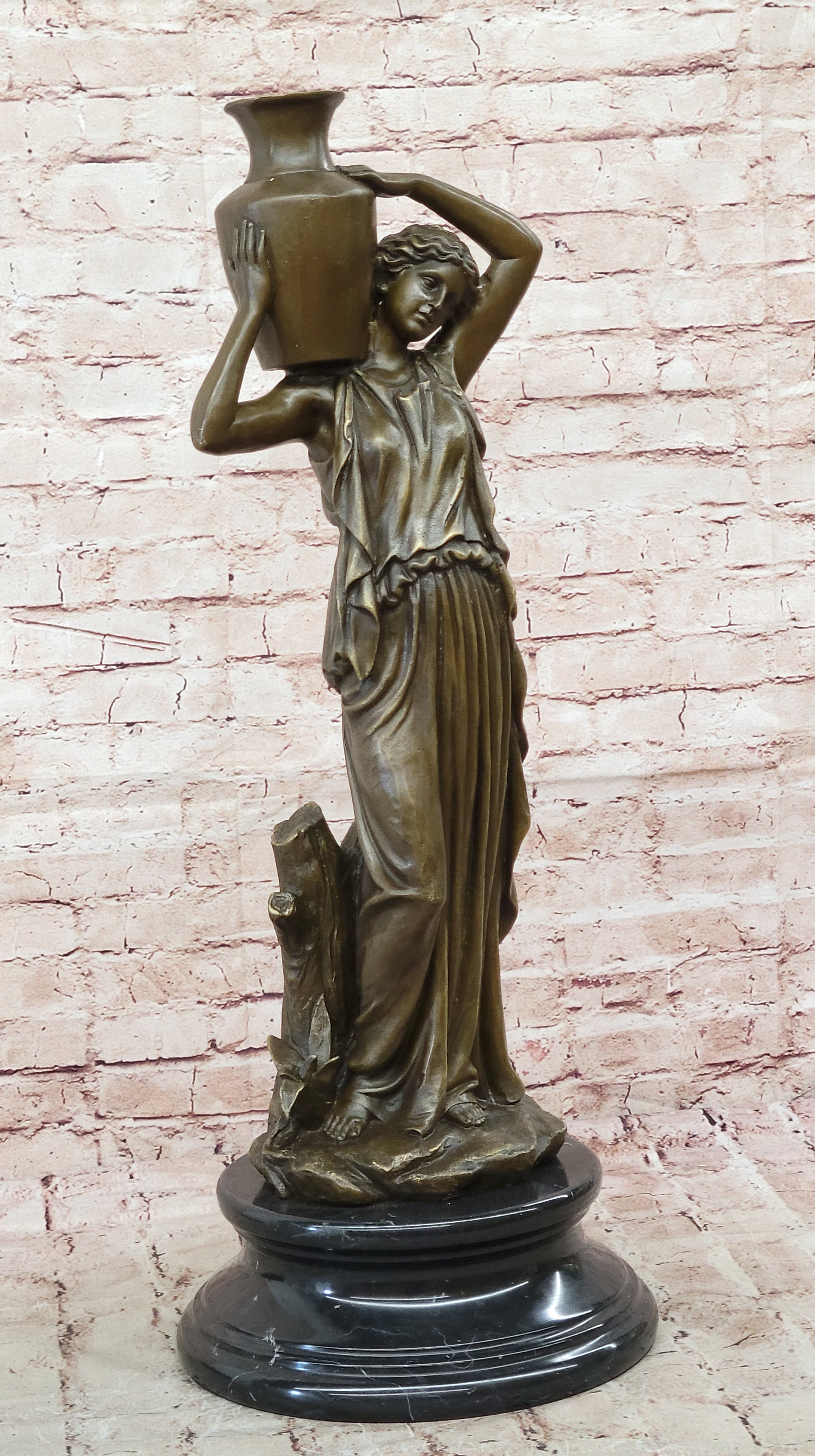 Mid Century French Bronze 28" Neoclassical sculpture of a maiden with Bucket Art
