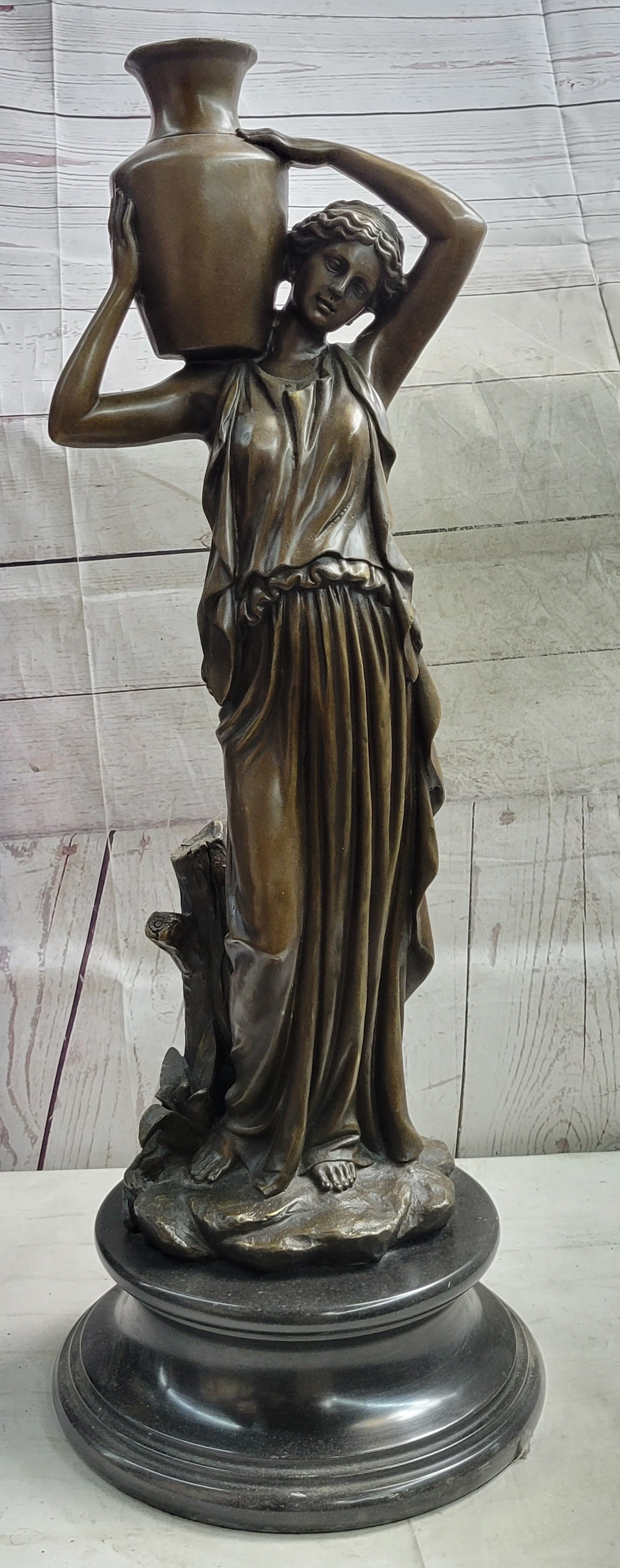 Mid Century French Bronze 28" Neoclassical sculpture of a maiden with Bucket Art