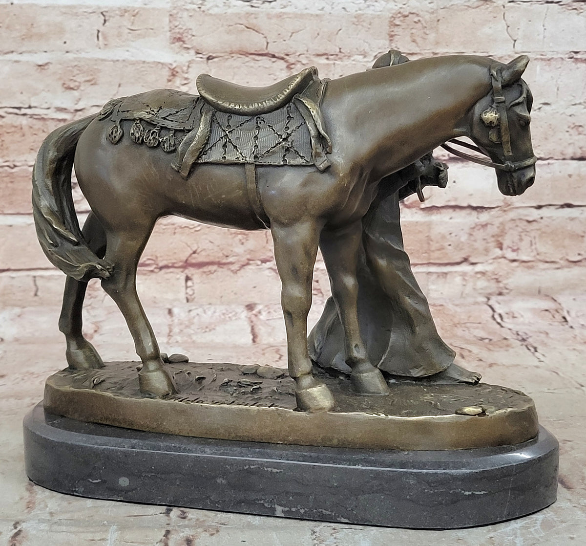 Arabian Charm: Aldo Vitaleh`s Handcrafted Bronze Statue - Arab Man with Falcon