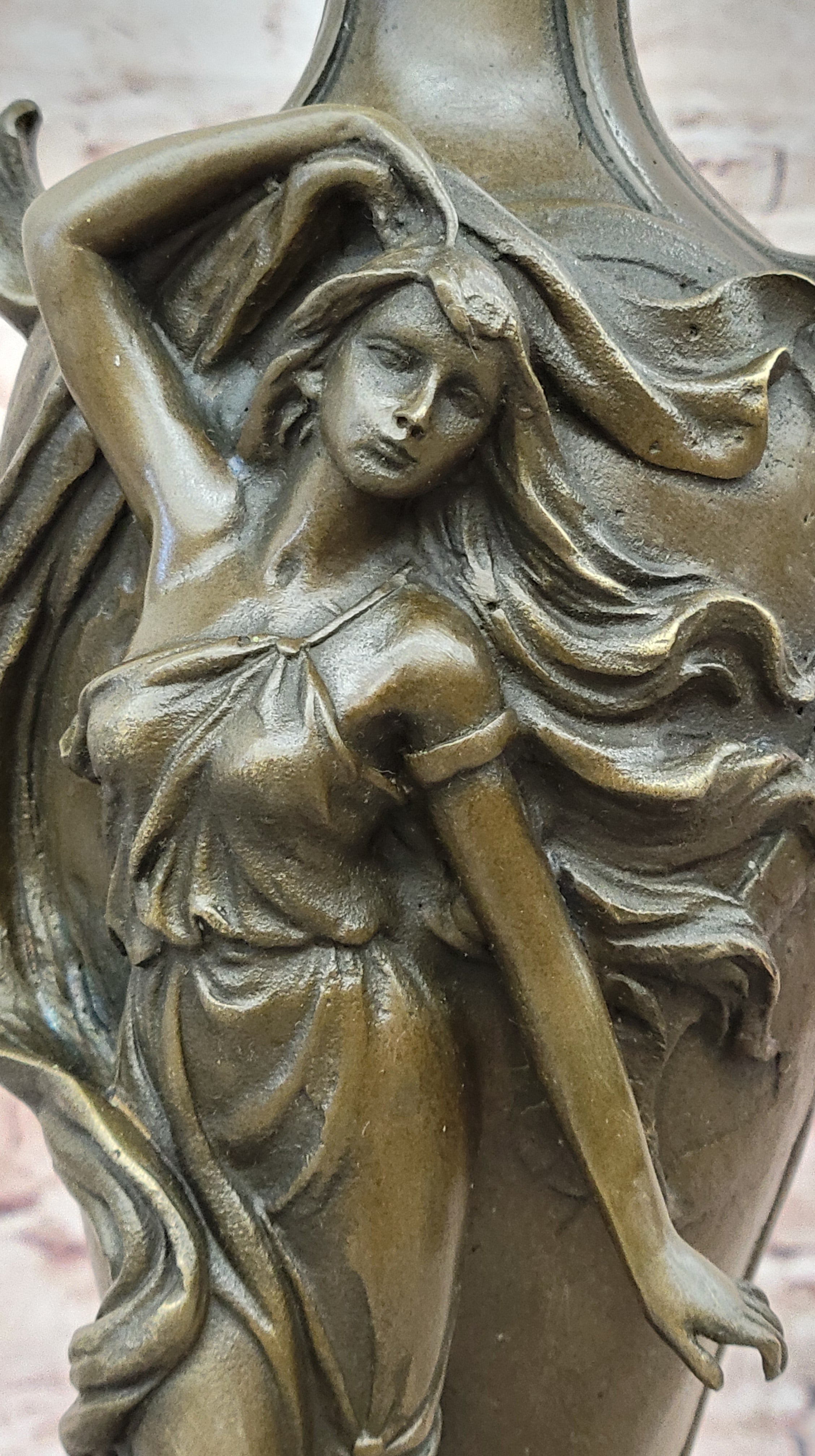 Vintage Art Nouveau Bronze Signed Cheret Nymph Goddess Statue Sculpture Gift