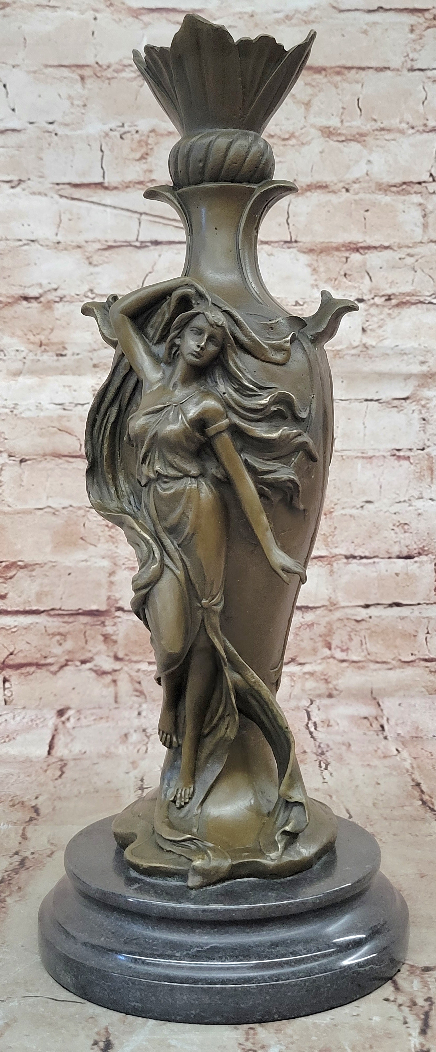 Vintage Art Nouveau Bronze Signed Cheret Nymph Goddess Statue Sculpture Gift