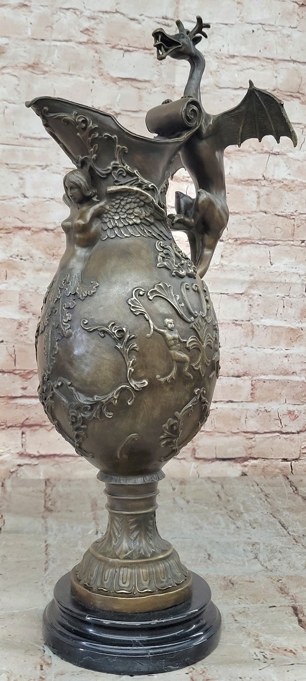 Asia Collectible Decorated Old Handwork Bronze Carved Dragon Vase Detailed Decor