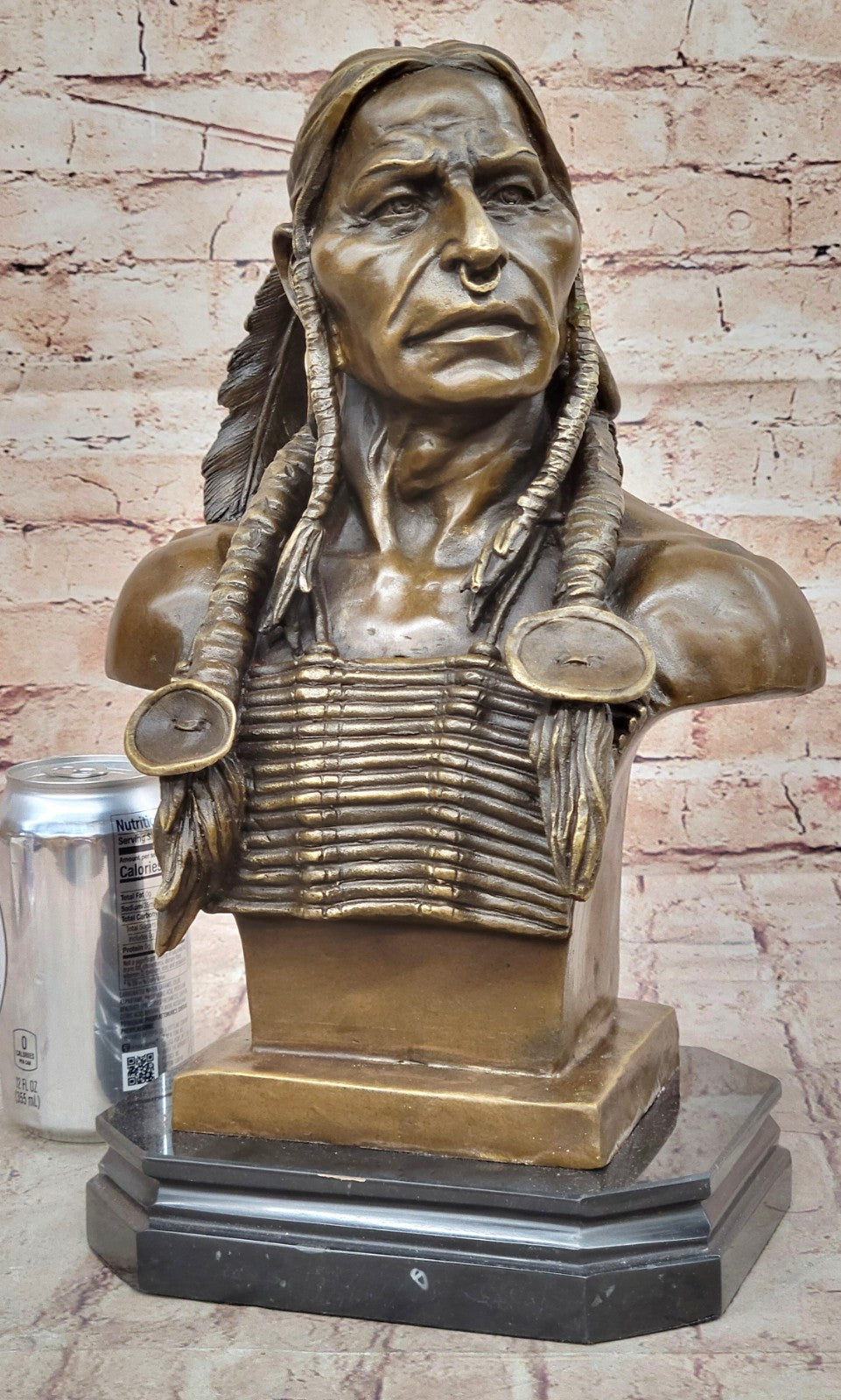 Native American Indian Warrior Chief Bronze Bust Sculpture Statue Figurine Art