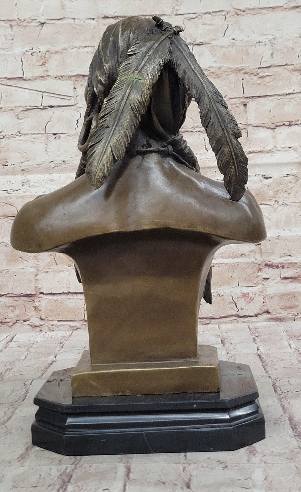 Native American Indian Warrior Chief Bronze Bust Sculpture Statue Figurine Art