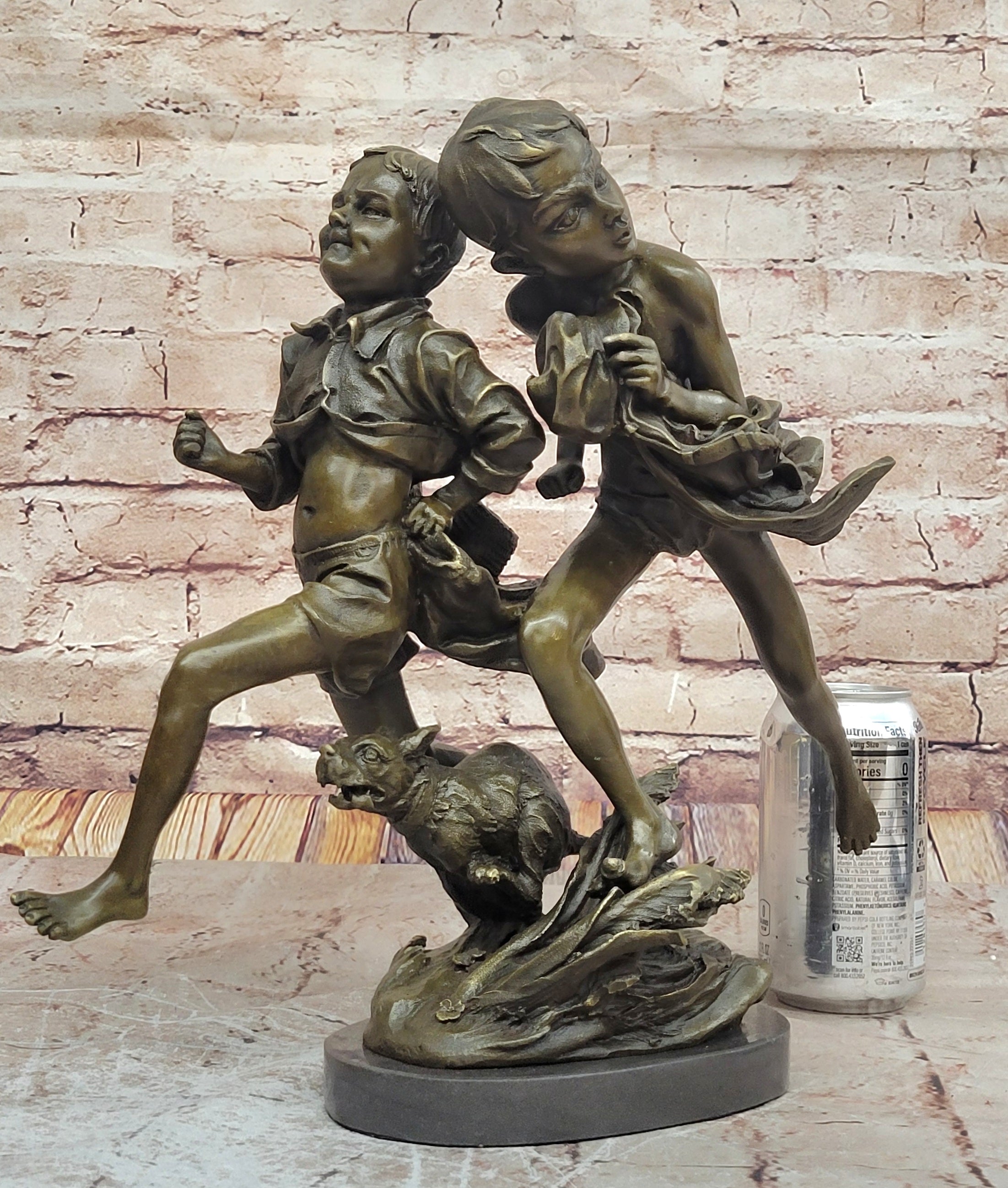VINTAGE ALDO VITALH BRONZE "BOY RUNNING WITH DOG" SCULPTURE ON MARBLE BASE SALE