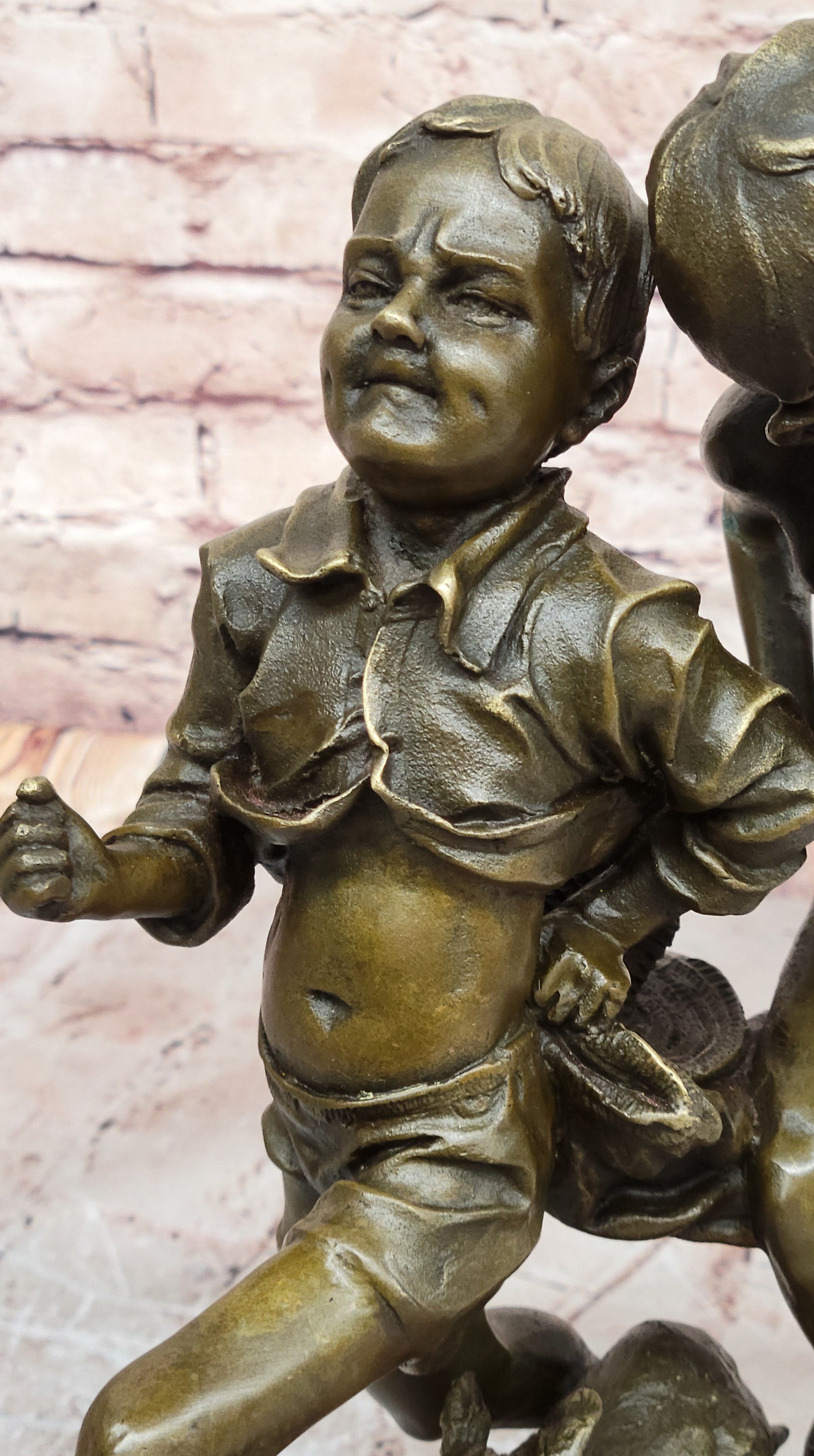 VINTAGE ALDO VITALH BRONZE "BOY RUNNING WITH DOG" SCULPTURE ON MARBLE BASE SALE