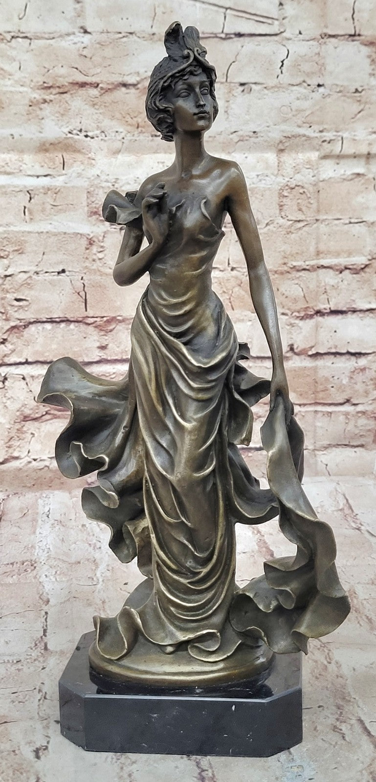 Art Nouveau Inspired: 1920`s Flapper Girl Dancer Bronze Fashion Model Sculpture