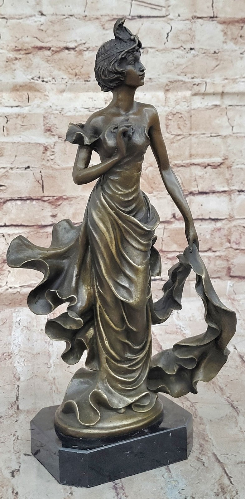 Art Nouveau Inspired: 1920`s Flapper Girl Dancer Bronze Fashion Model Sculpture