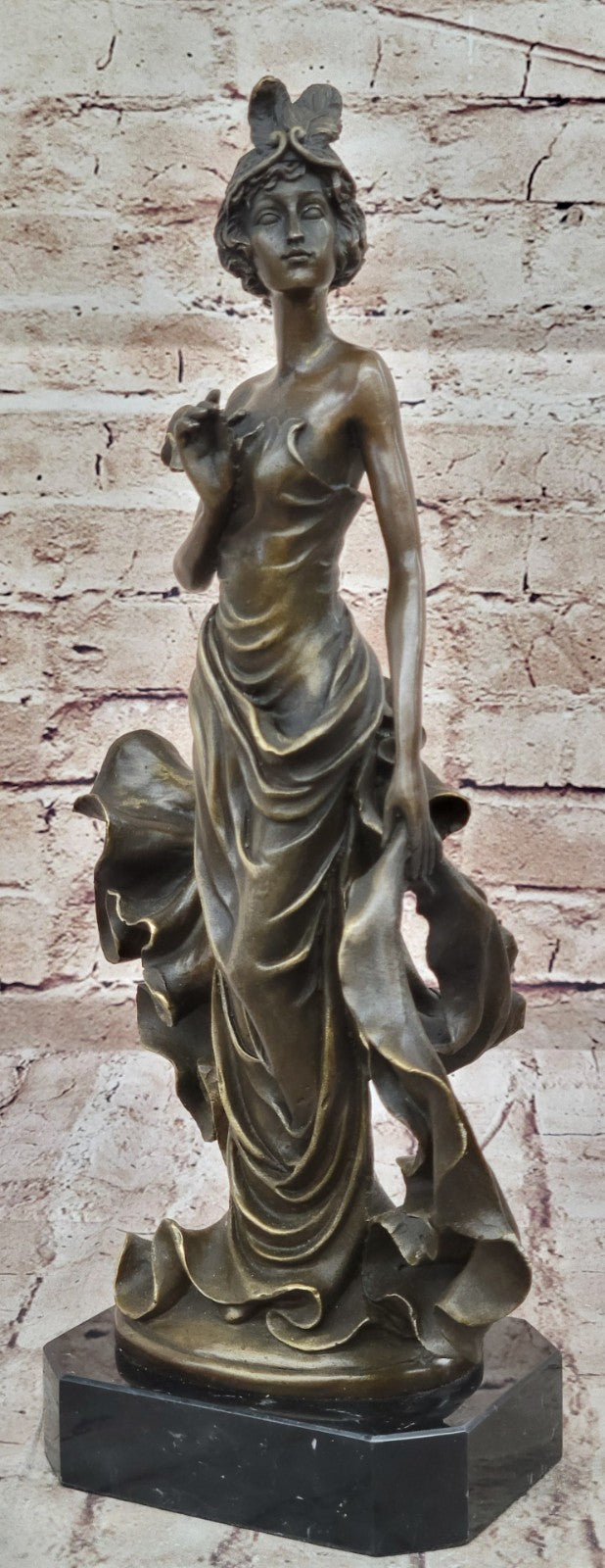 Art Nouveau Inspired: 1920`s Flapper Girl Dancer Bronze Fashion Model Sculpture