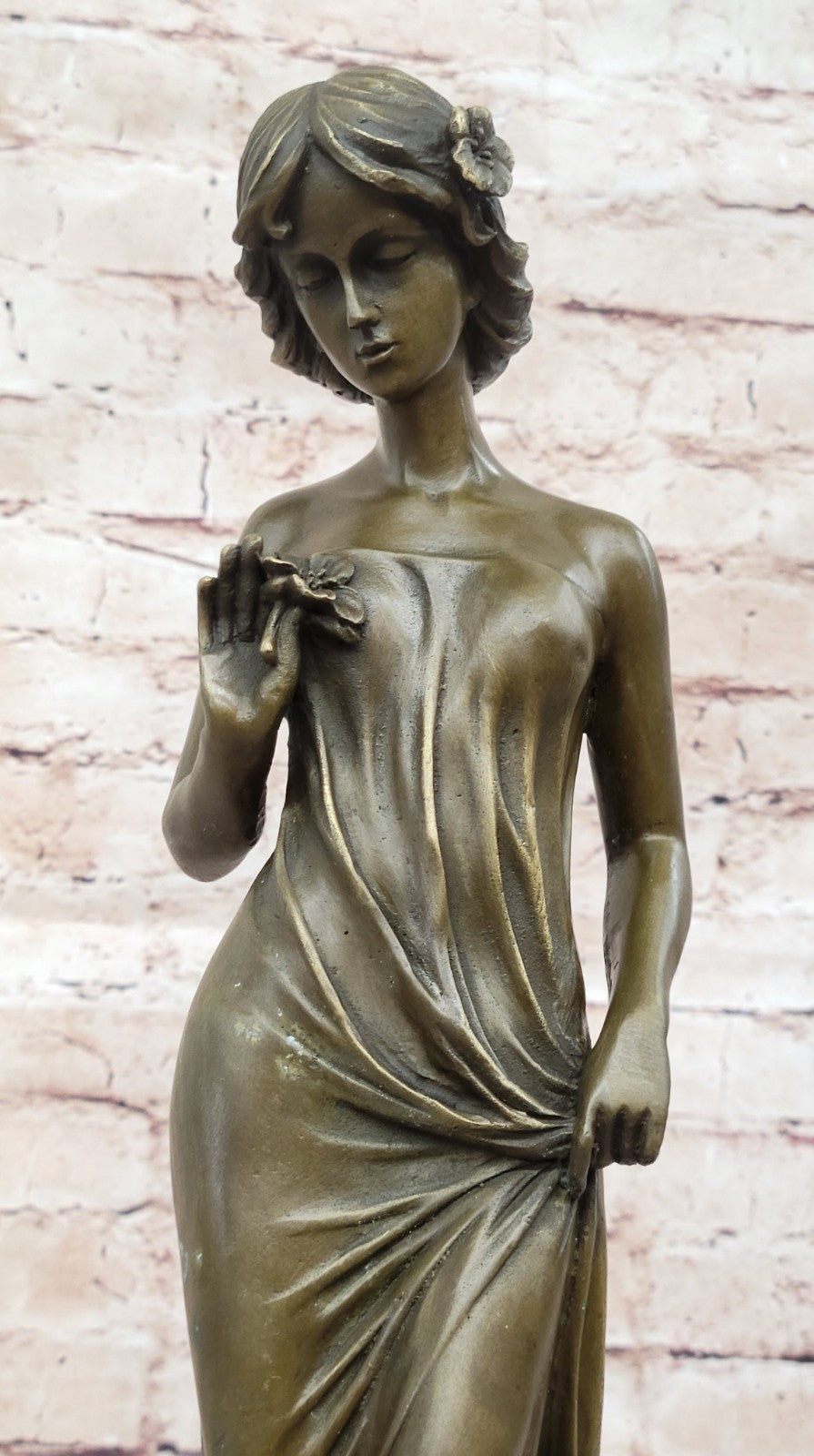 Handcrafted bronze sculpture SALE Art Moreau By Flower A Into Gazes Lady Young