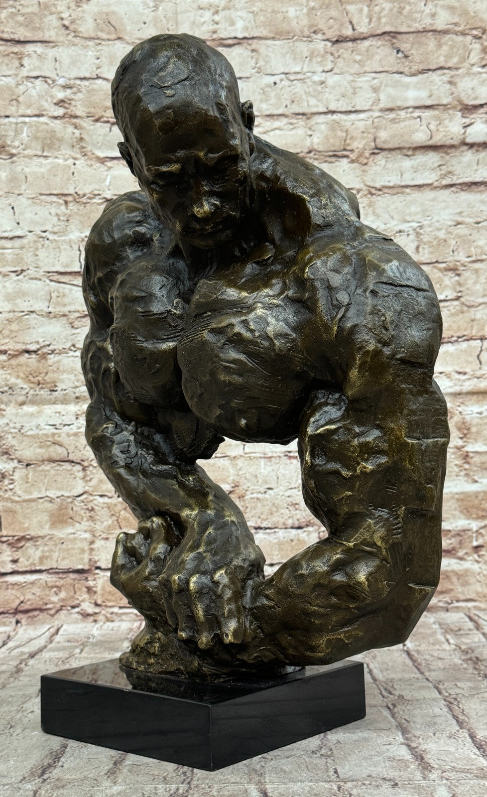 Bronze Abstract Muscular Modern Gift Nude Man Marble Sculpture Statue Signed