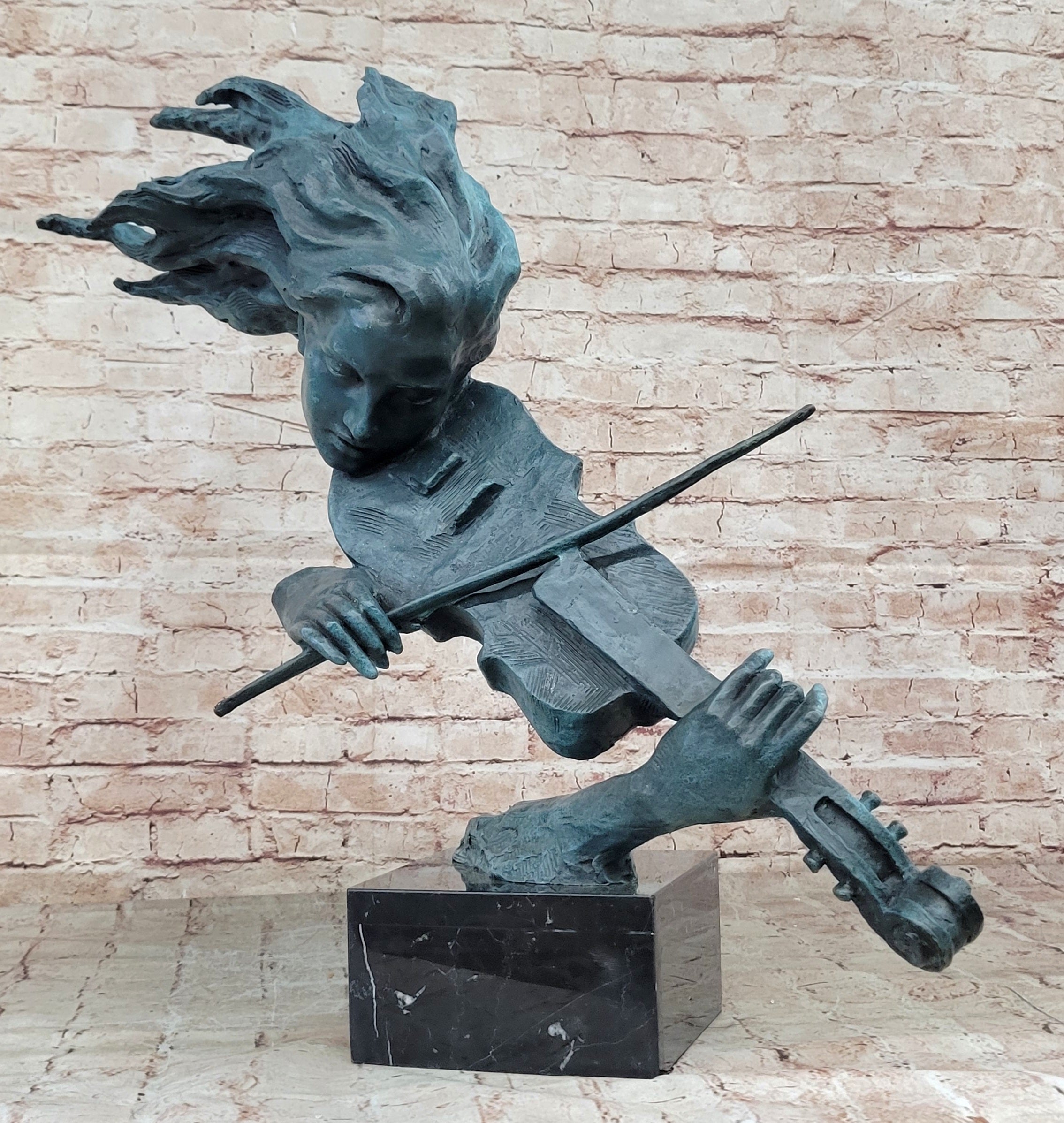 Hand Made Gorgeous Lady Violinist Violin Player Bronze Sculpture Home Decorative