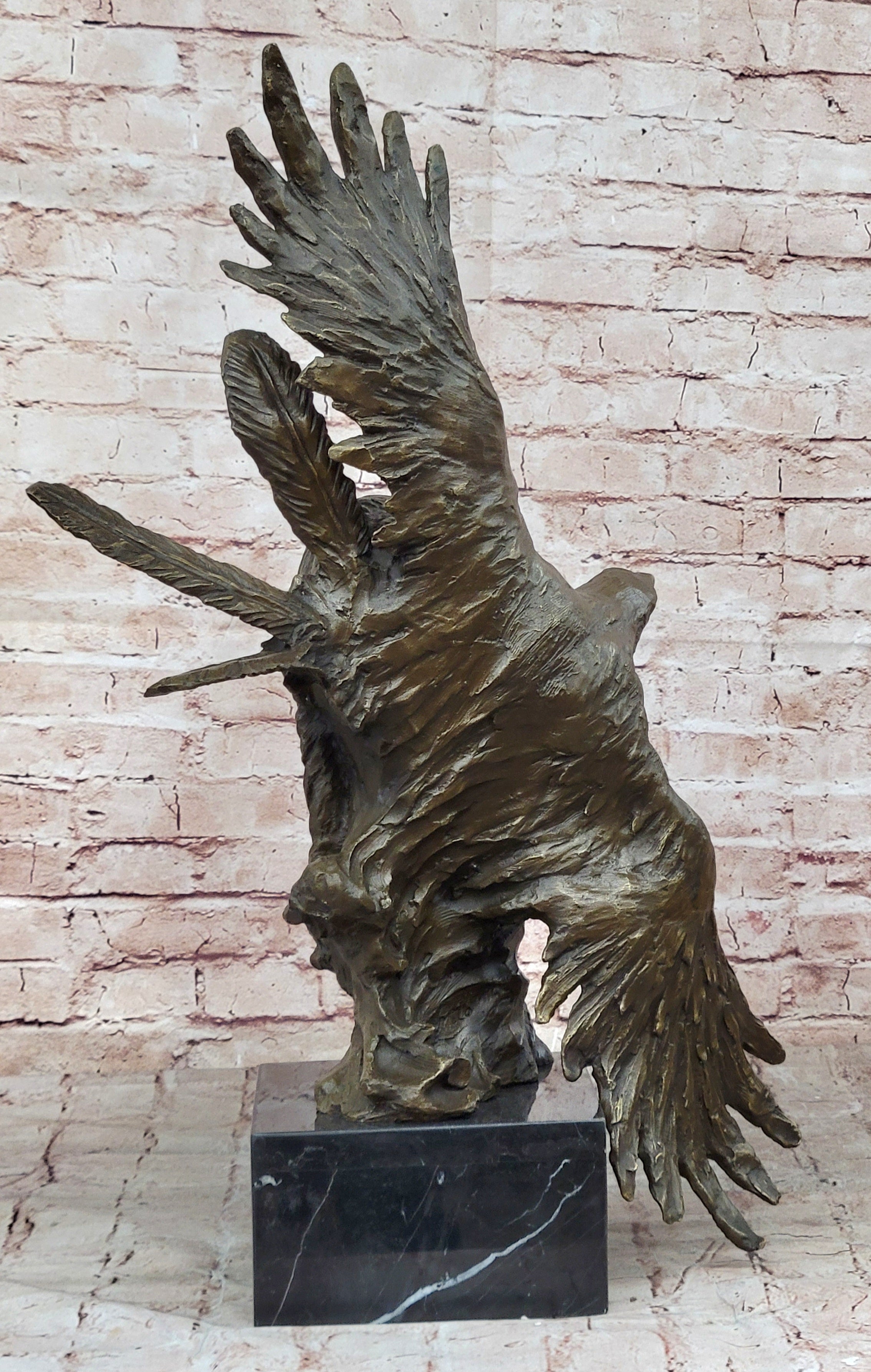 Handcrafted bronze sculpture SALE Bust Eagle Chief Native Indian Marble 26" art