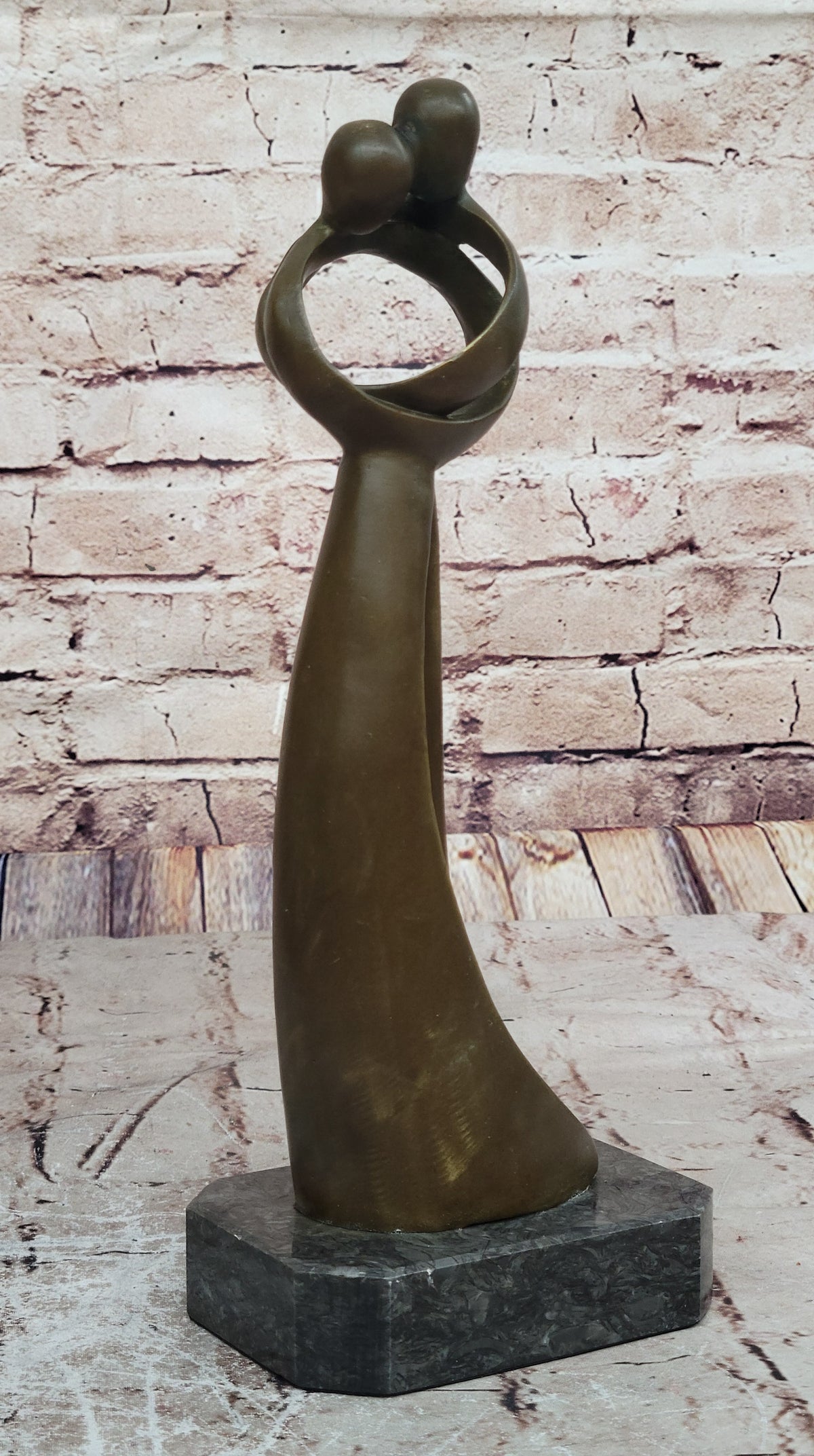 SIGNED VALENTINE DAY COUPLE BRONZE SCULPTURE STATUE ON MARBLE BASE HOT CAST SALE