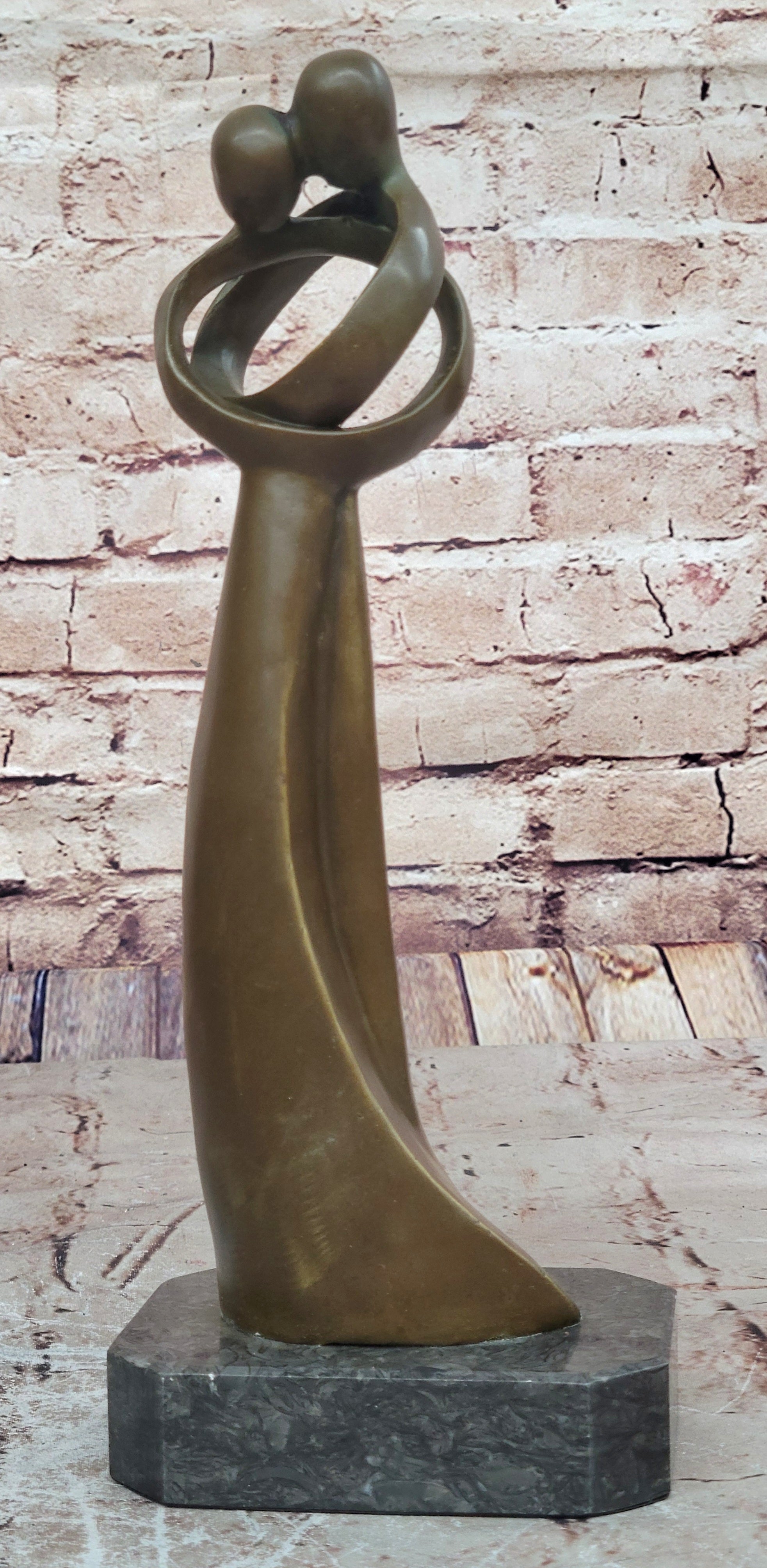 SIGNED VALENTINE DAY COUPLE BRONZE SCULPTURE STATUE ON MARBLE BASE HOT CAST SALE