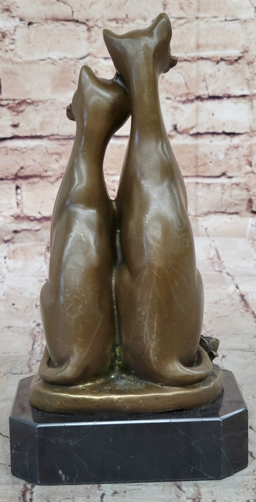Handcrafted bronze sculpture SALE Cat Two Deco Art Cats Base On Signed Cat Old