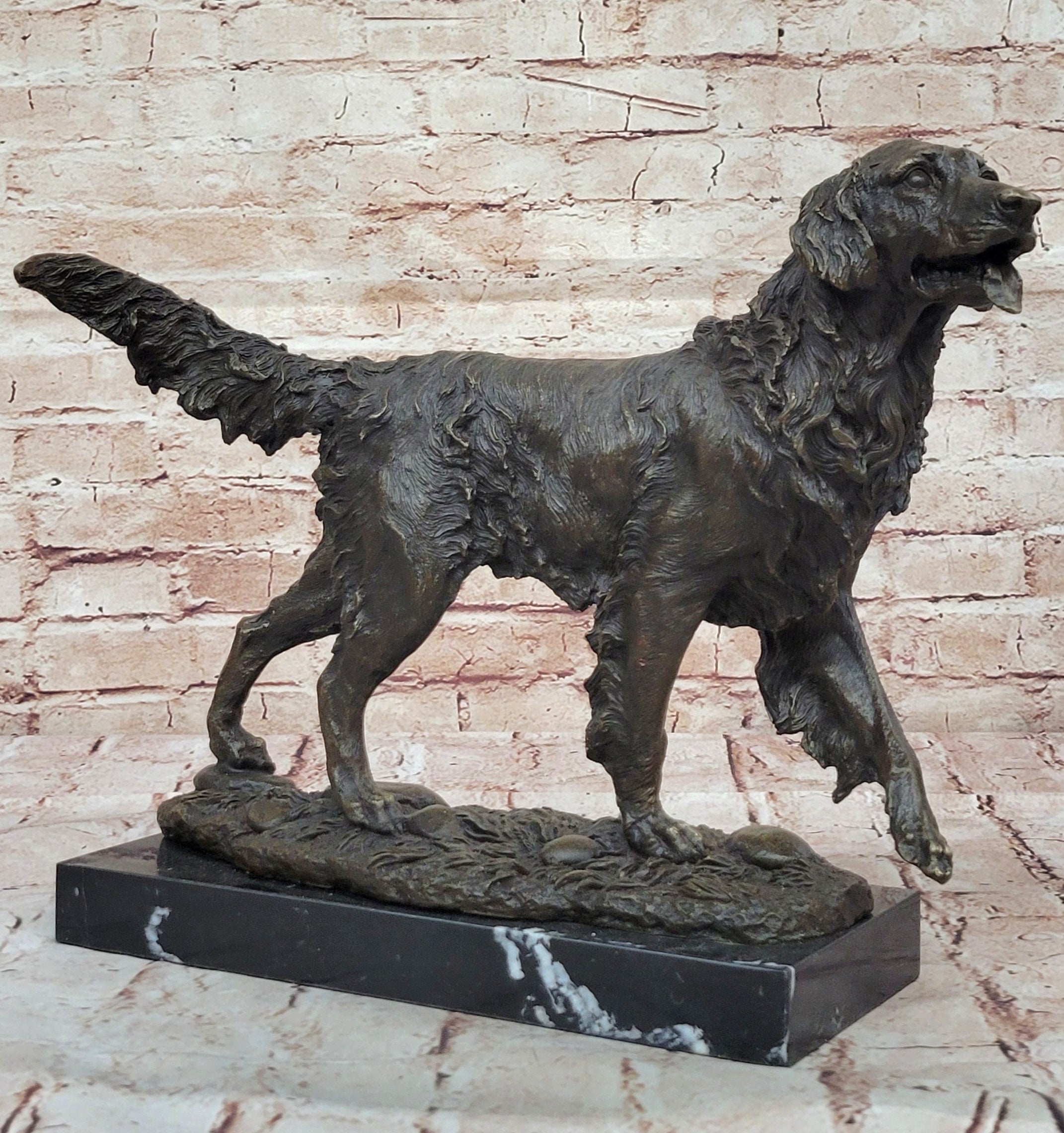 Large Golden Retriever Bronze Sculpture Marble Barye Hand Made Figurine Figure