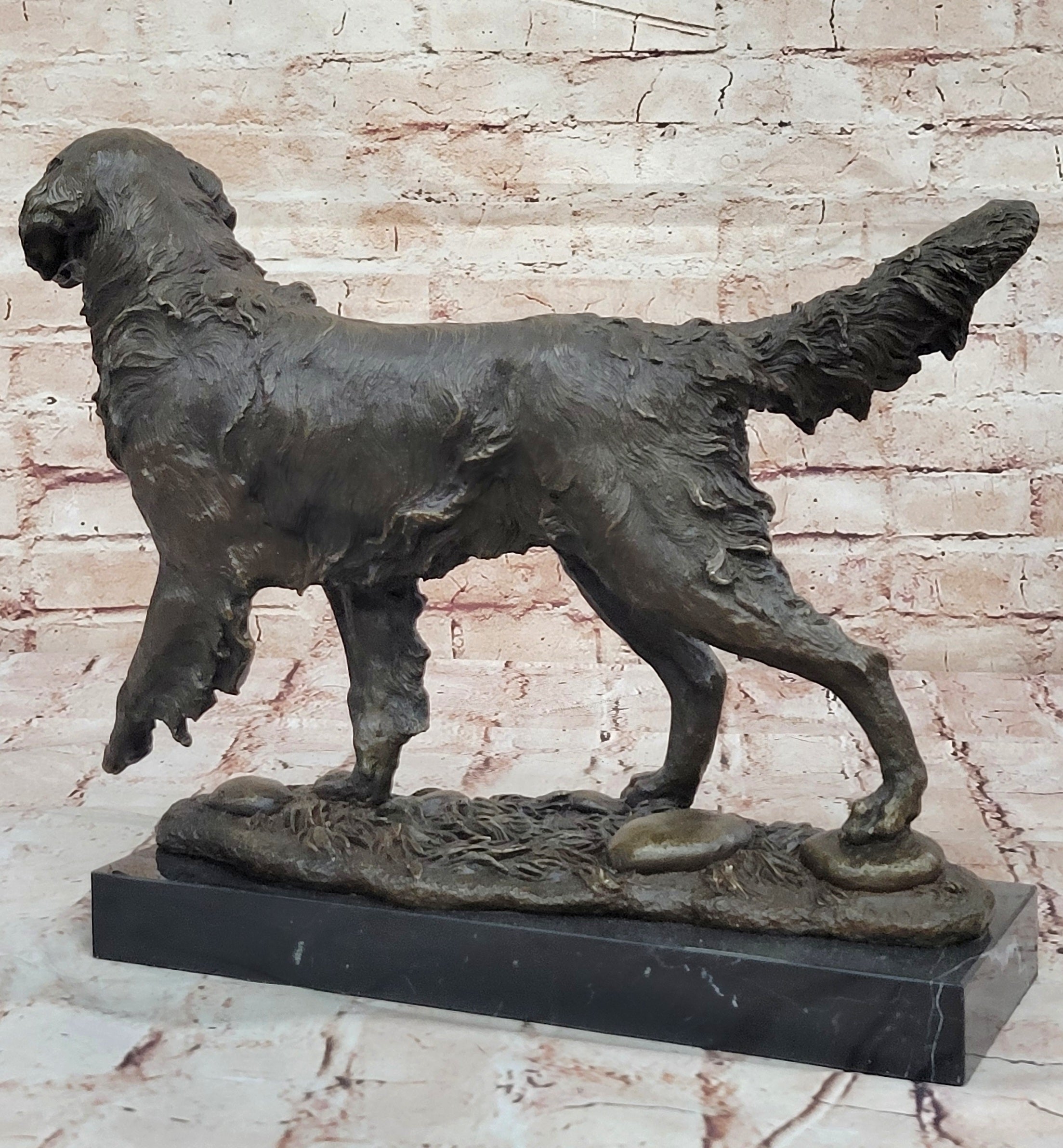 Large Golden Retriever Bronze Sculpture Marble Barye Hand Made Figurine Figure
