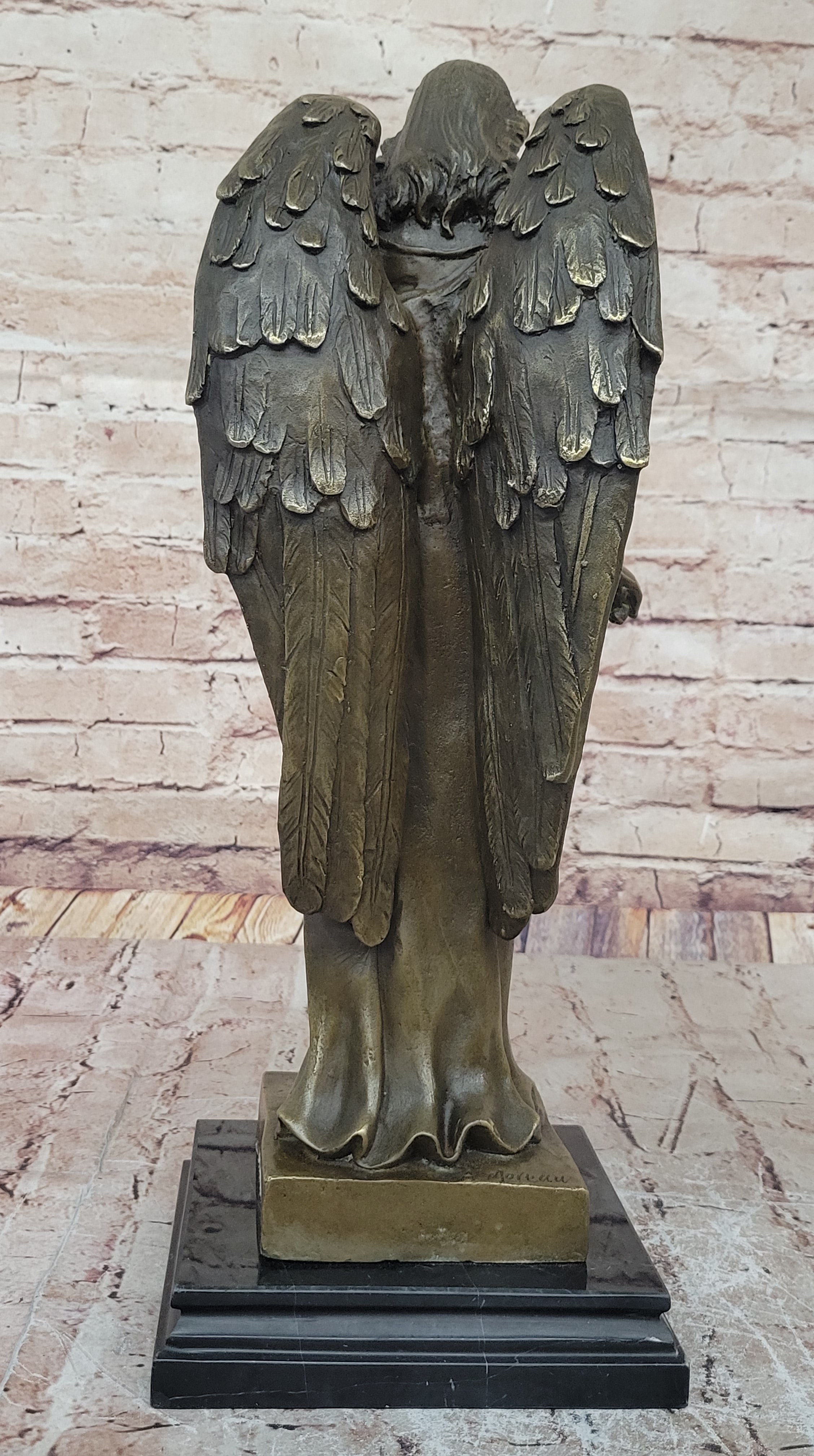 Young Angel Bronze Statue with Flower Bouquet  Indoor/Outdoor Sculpture Statue
